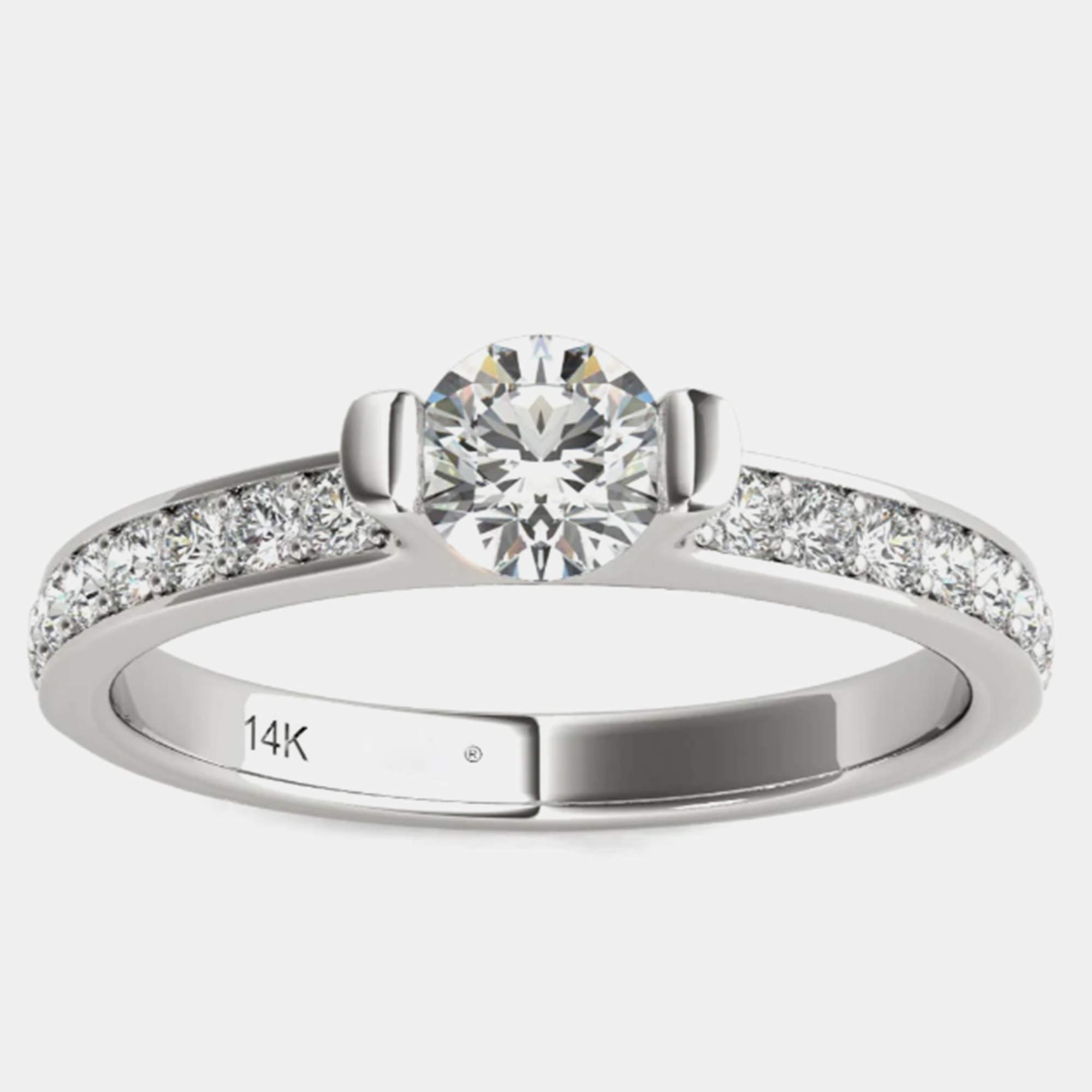 Pre Owned 14K White Gold Natural Diamond Engagement Ring EU 49