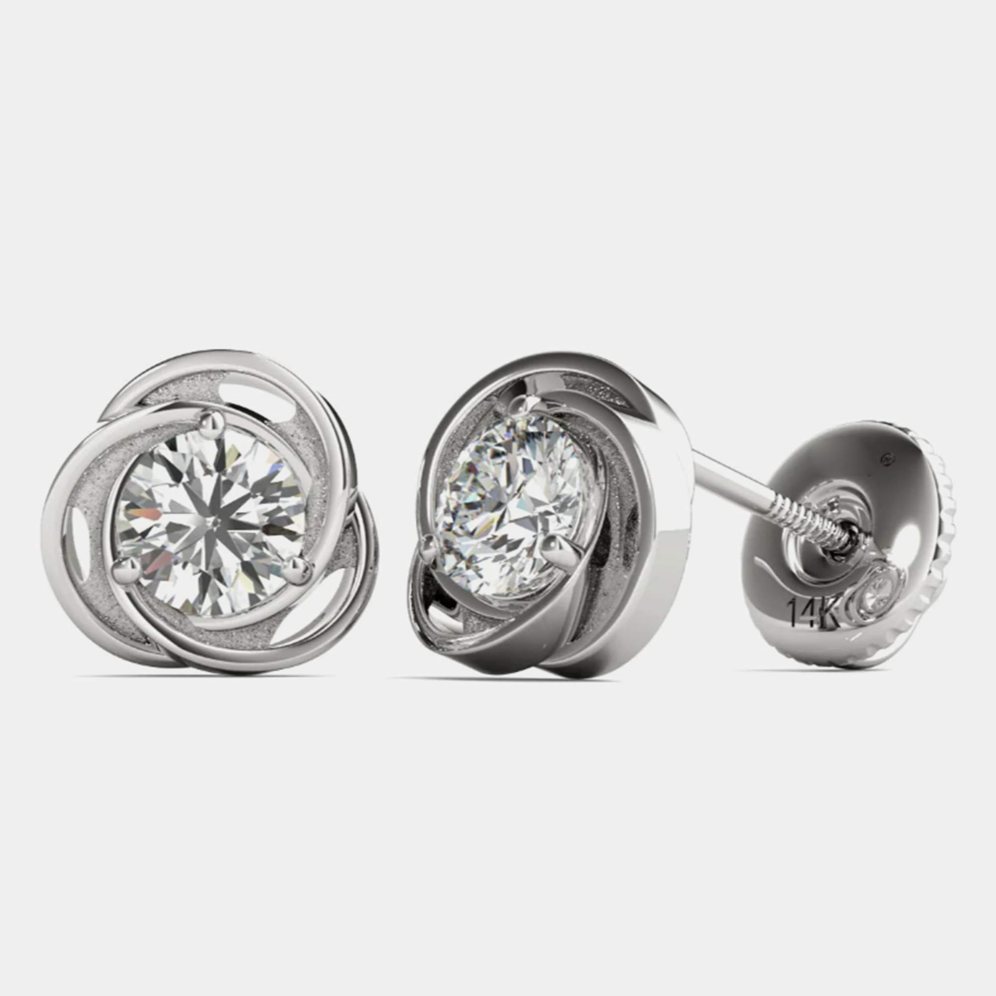 14K White Gold Solitaire Natural Diamond Stud Earrings (1/2 Ctw)