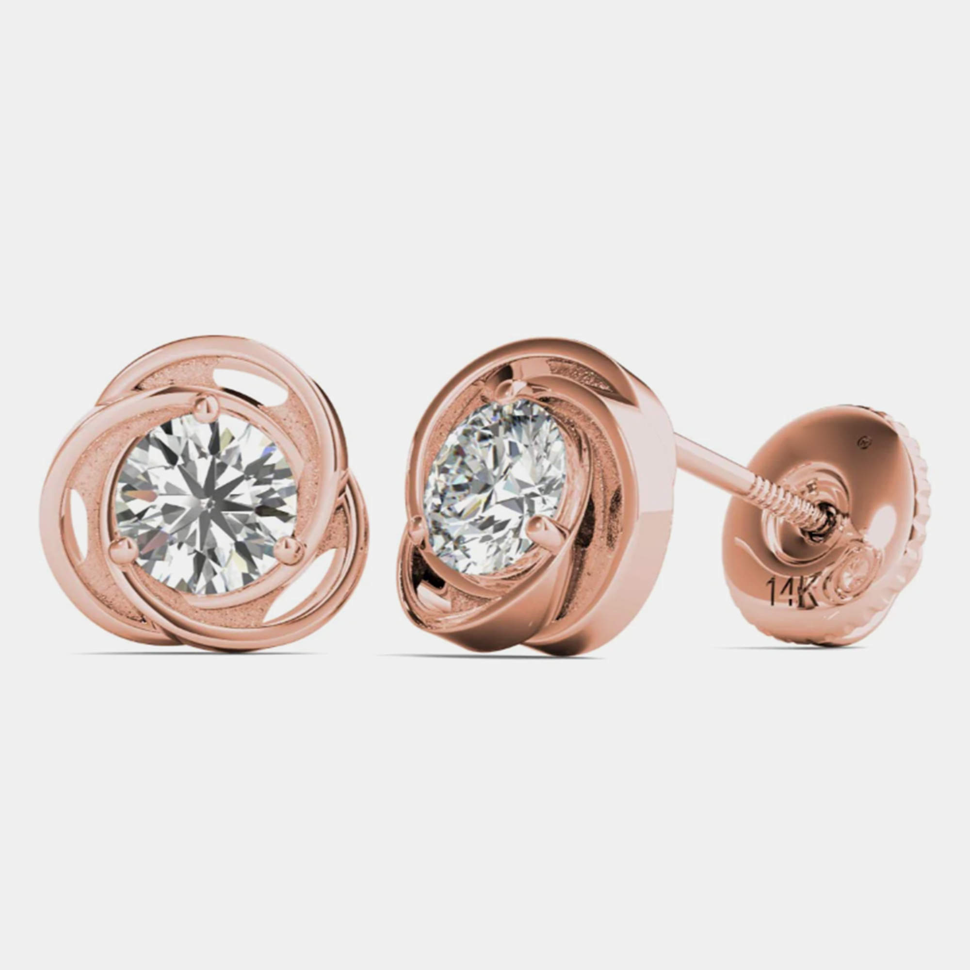 14K Rose Gold Solitaire Natural Diamond Stud Earrings (1/2 Ctw)