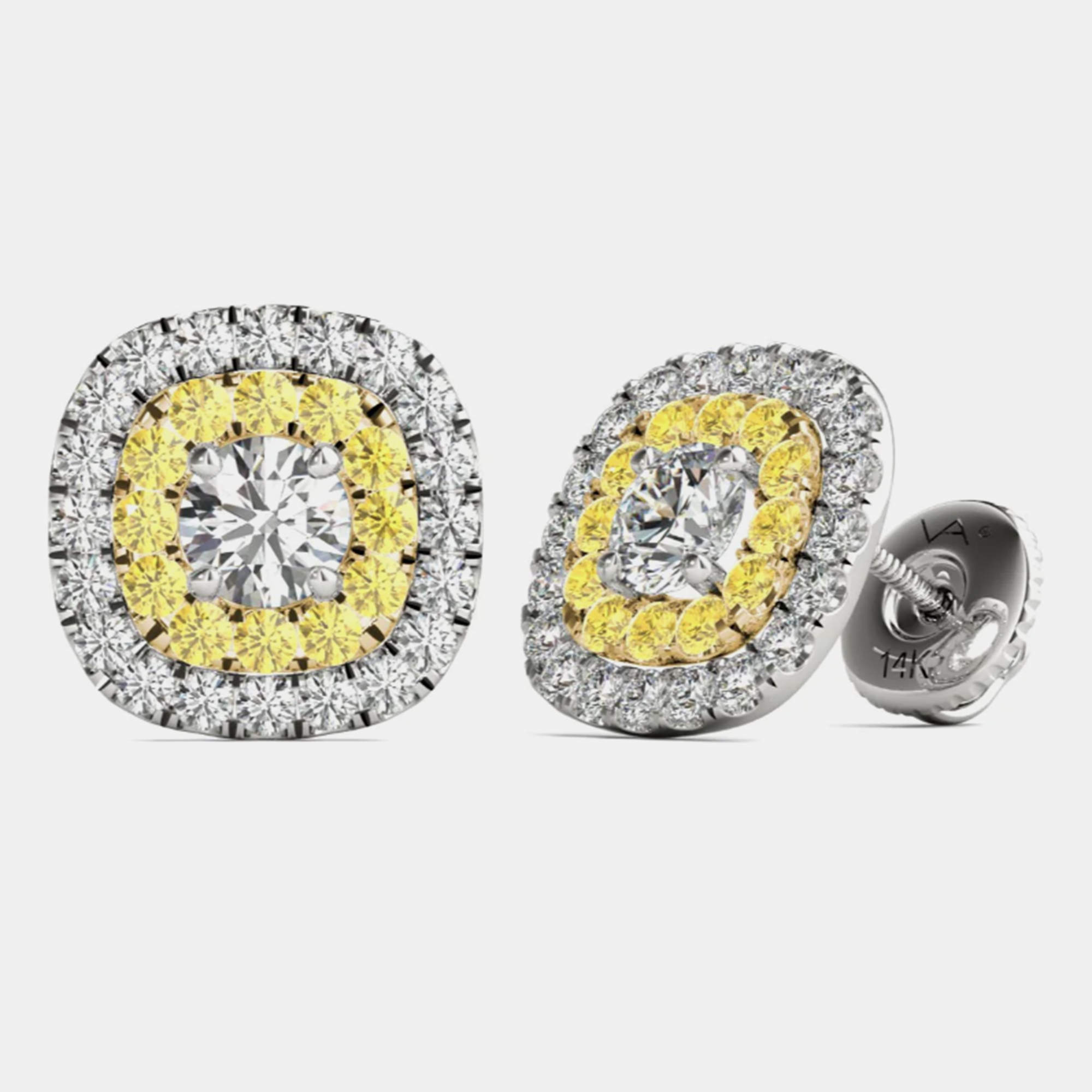 14K Gold Natural Diamond Double Halo Screw Back Earrings (1.00 Ctw)