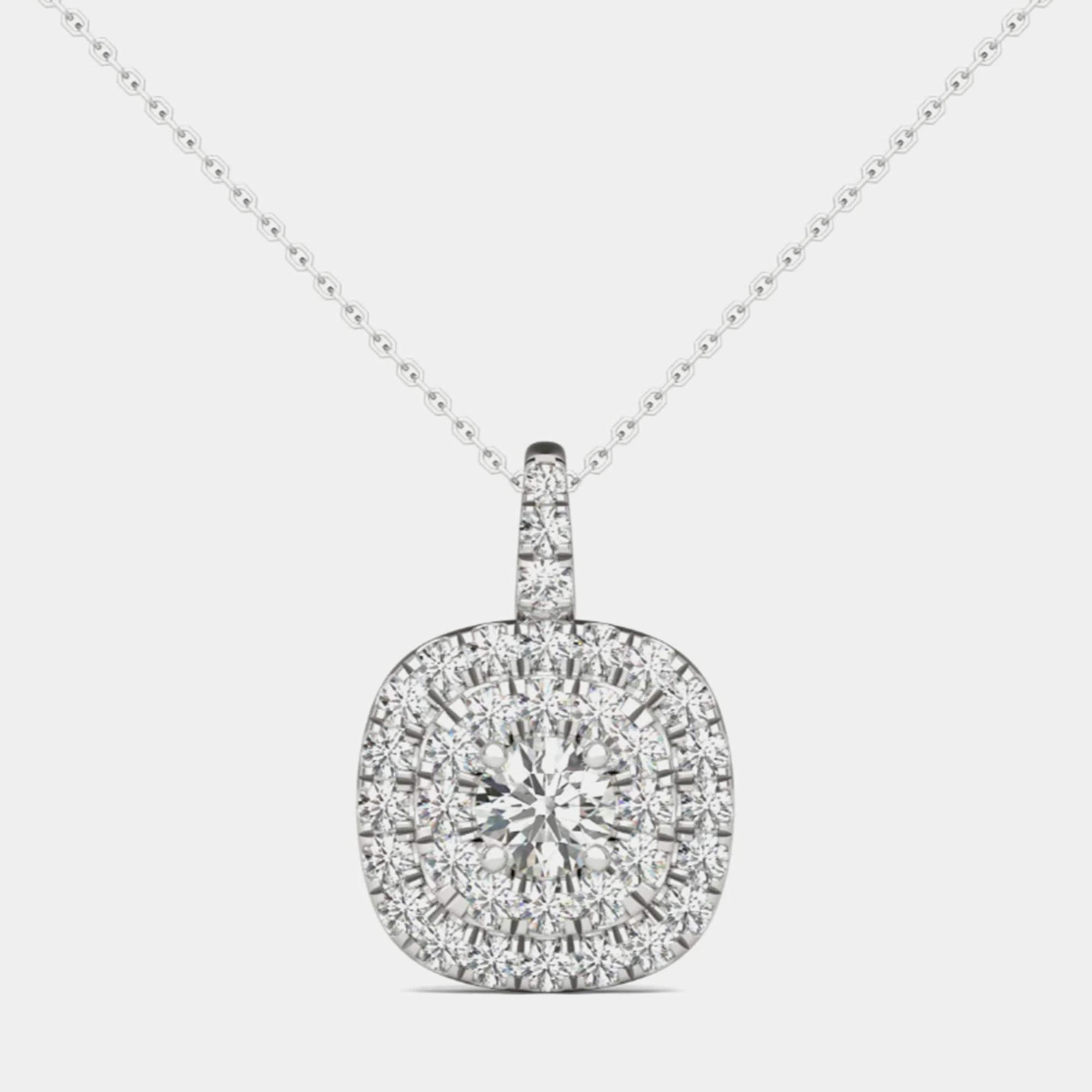 14K White Gold Natural Diamond Double Halo Pendant (1.00 Ctw)
