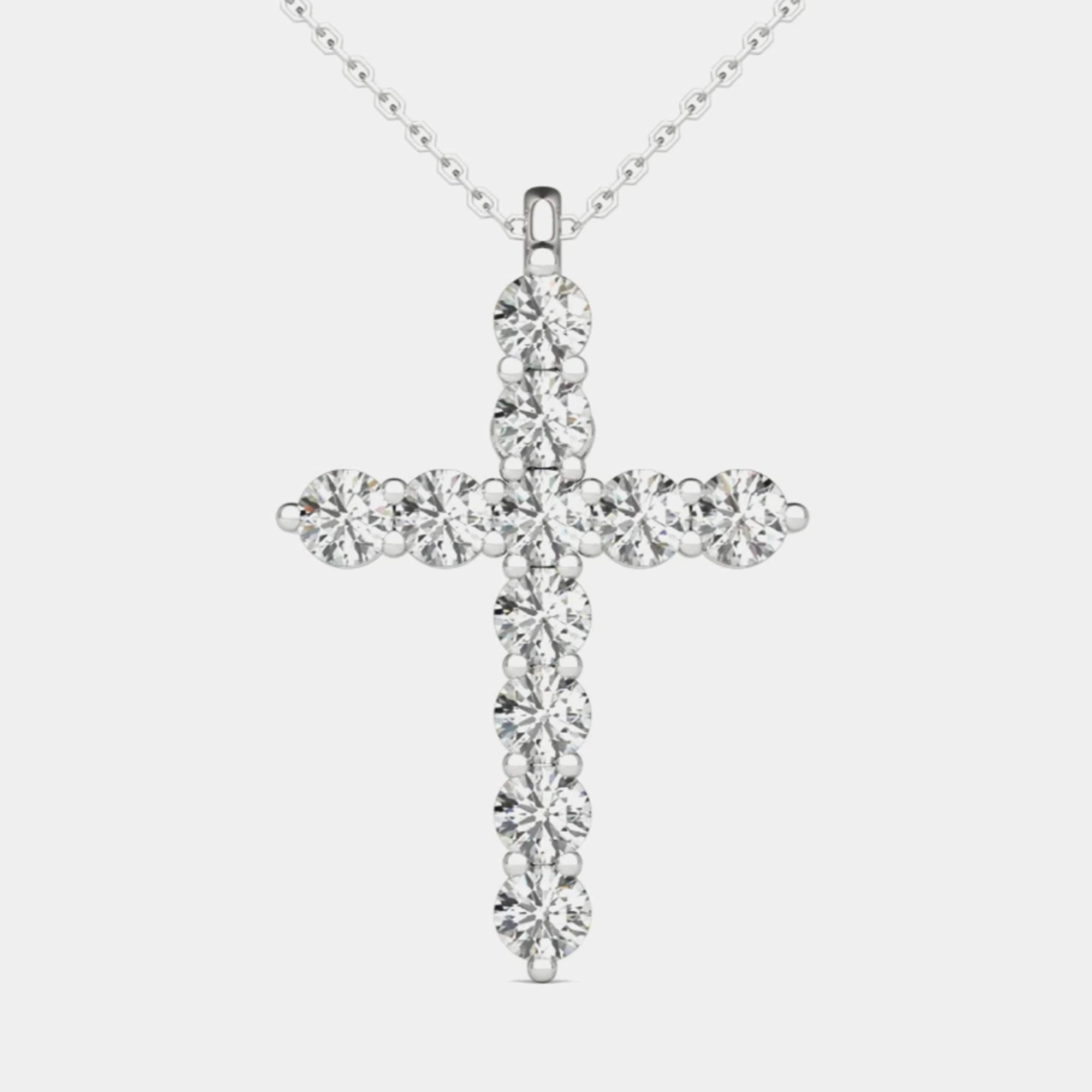 14K Hypoallergenic White Gold Natural Diamond Cross Pendant Necklace (1/2 Ctw)