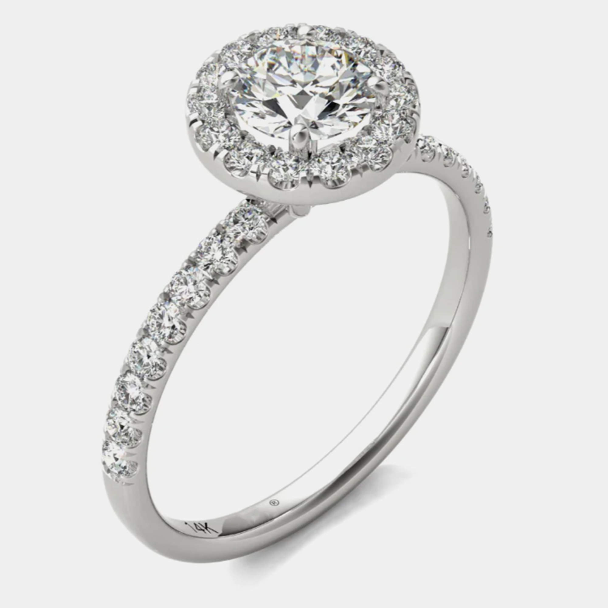 14K White Gold Natural Diamond Halo Engagement Ring (1.00 Ctw)