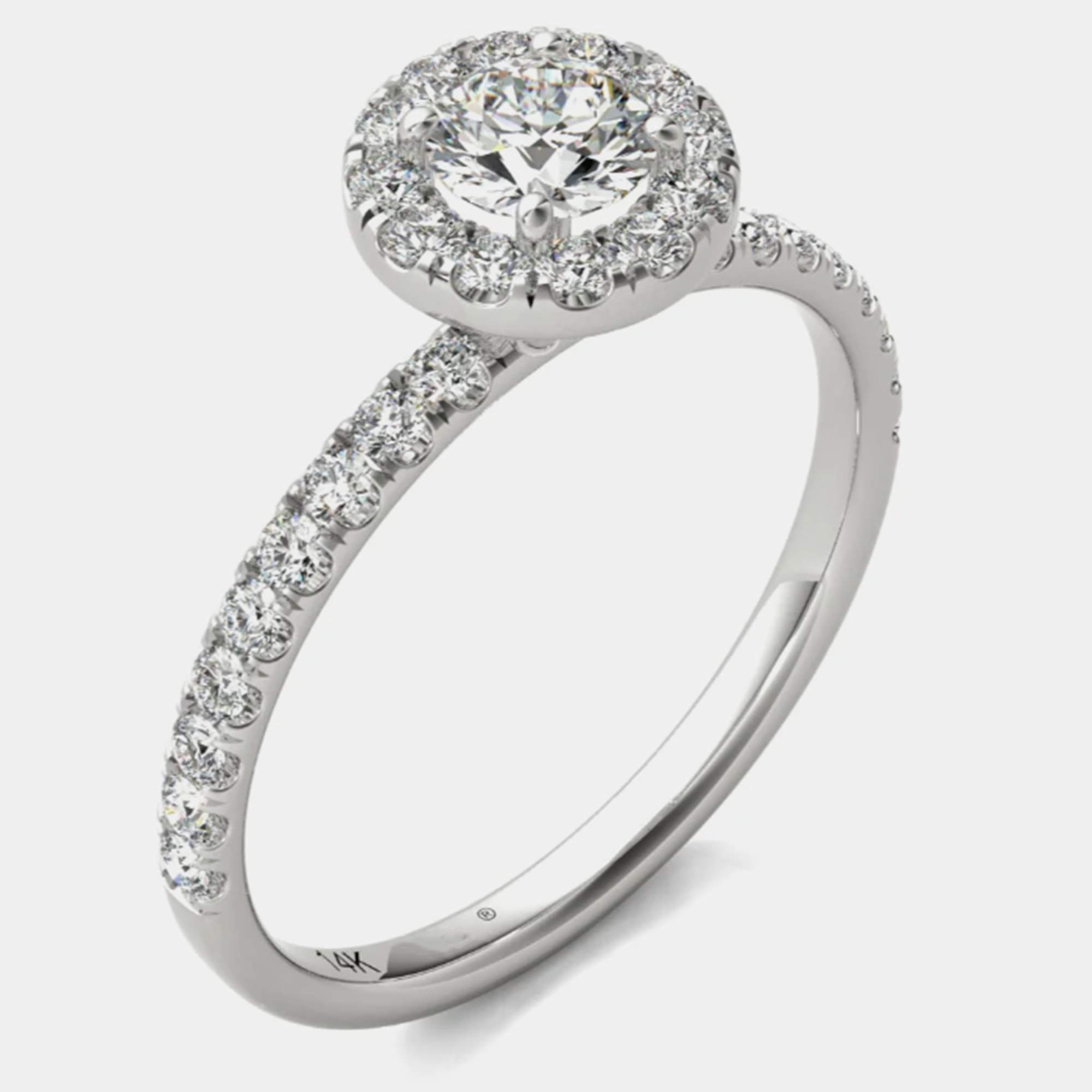 14K White Gold Natural Diamond Halo Engagement Ring (3/4 Ctw)