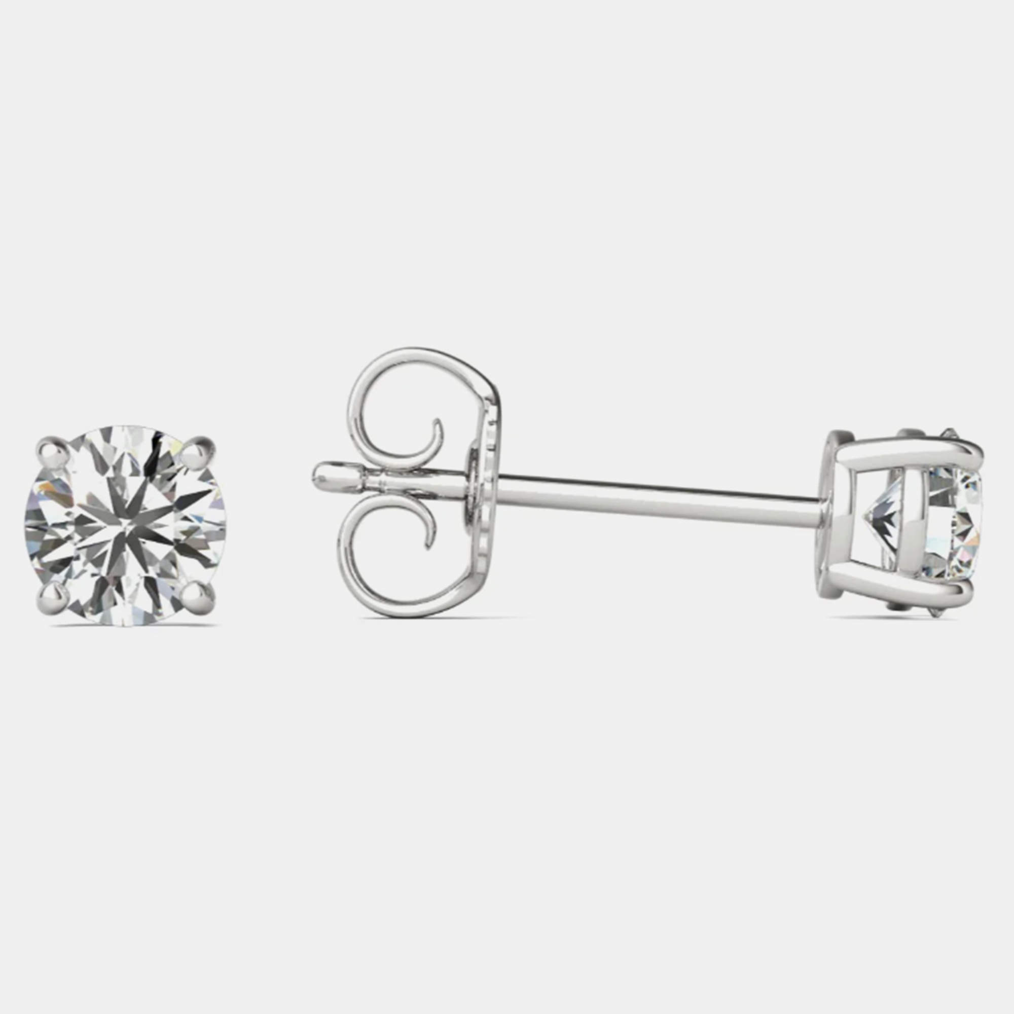Pre Owned 14K Hypoallergenic White Gold Solitaire Natural Diamond Stud Earrings (1/2 Ctw)