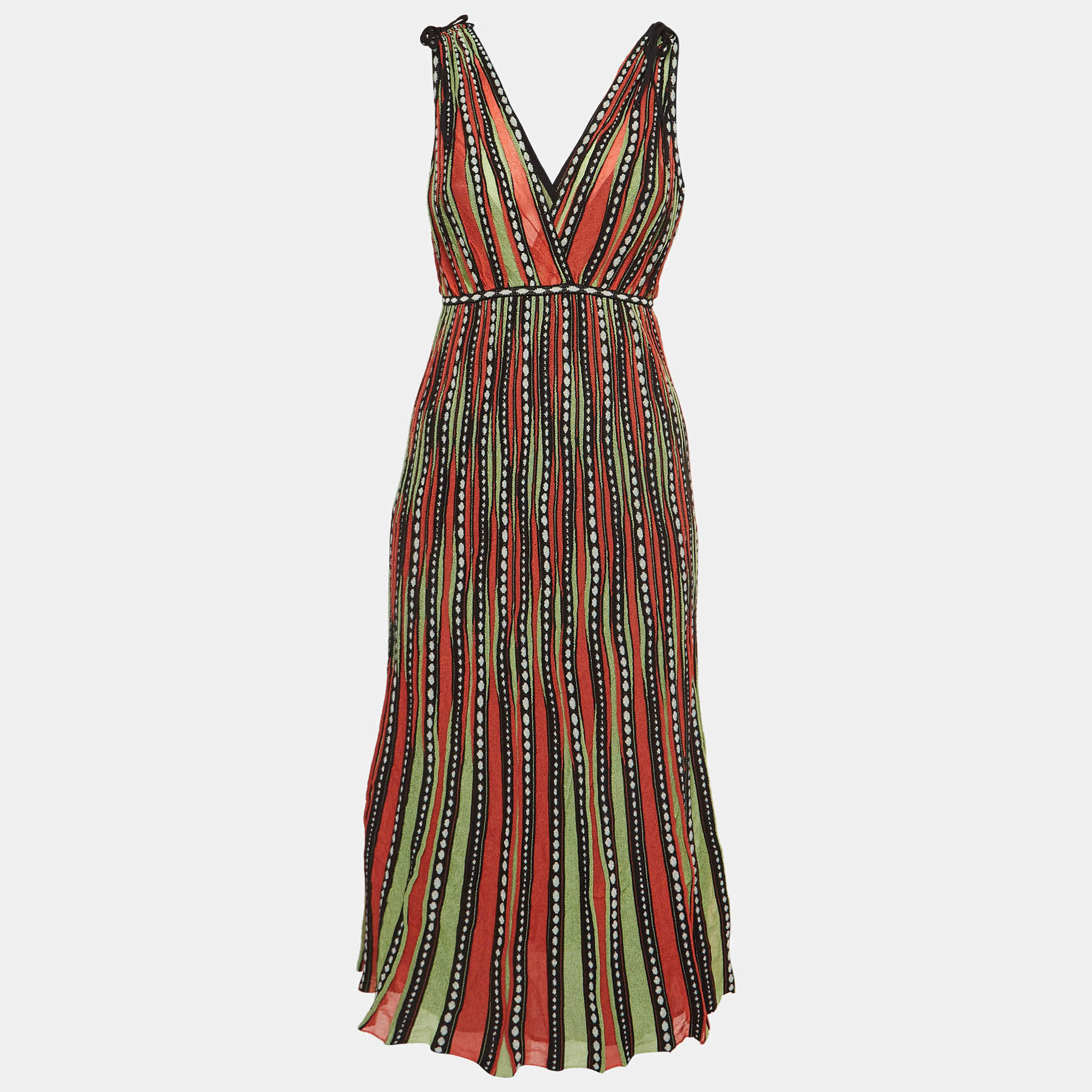 M Missoni Multicolor Alga and Bubble Pattern Knit Sleeveless Midi Dress S