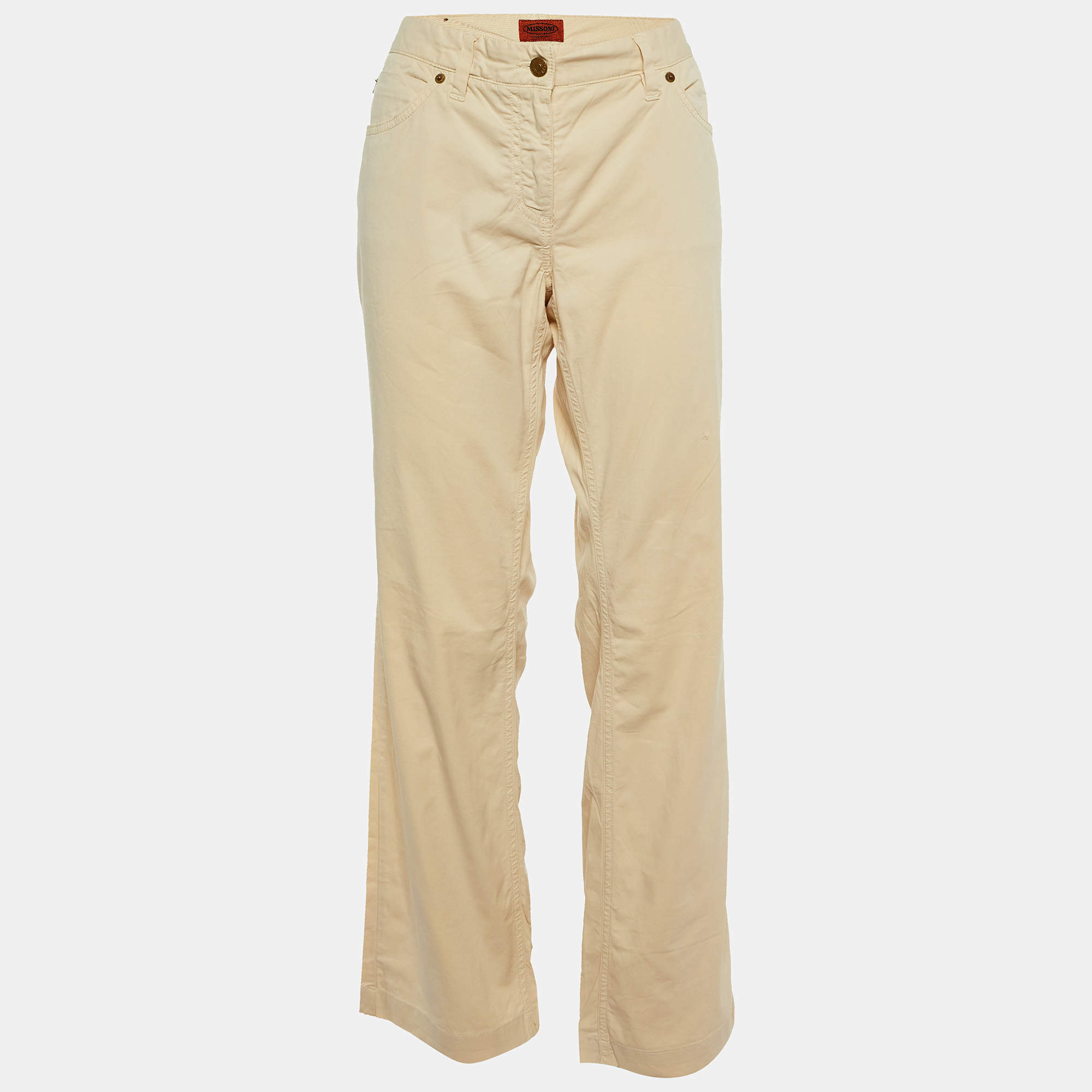 M Missoni Denim Light Beige Cotton Straight Fit Trousers L/Waist 35"