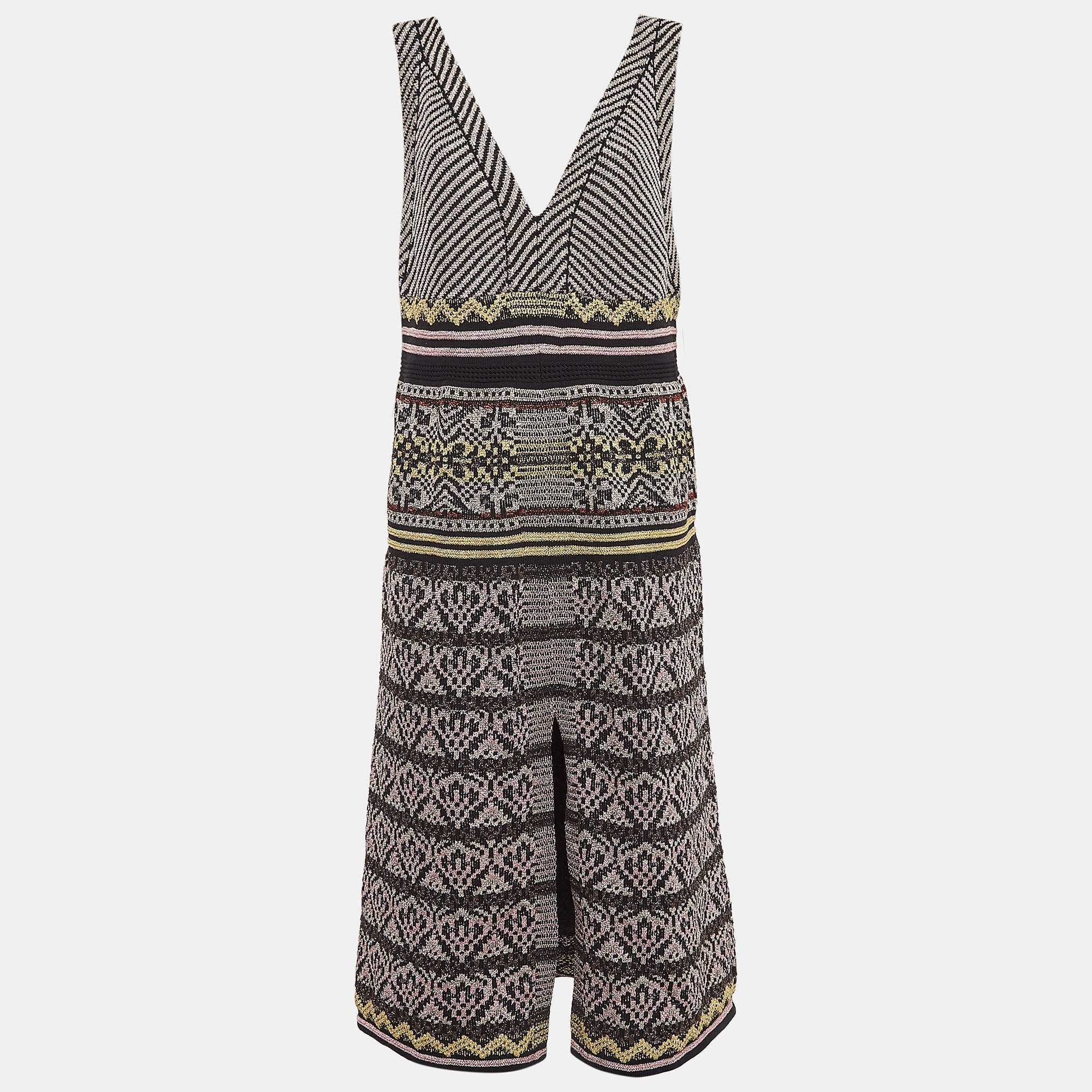 Pre Owned M Missoni Multicolor Patterned Lurex Knit Sleeveless Midi Dress L