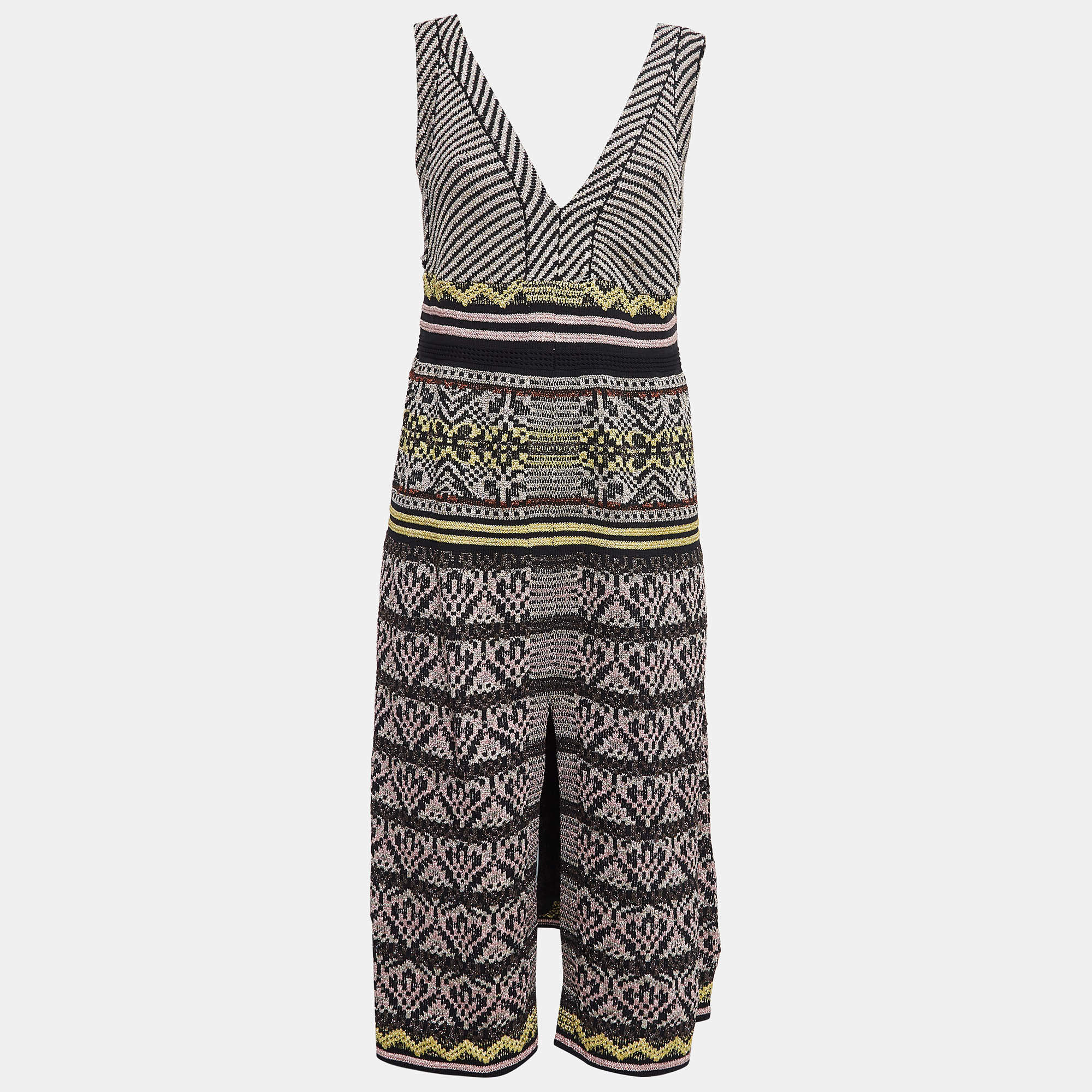 M Missoni Multicolor Patterned Lurex Knit Sleeveless Midi Dress M
