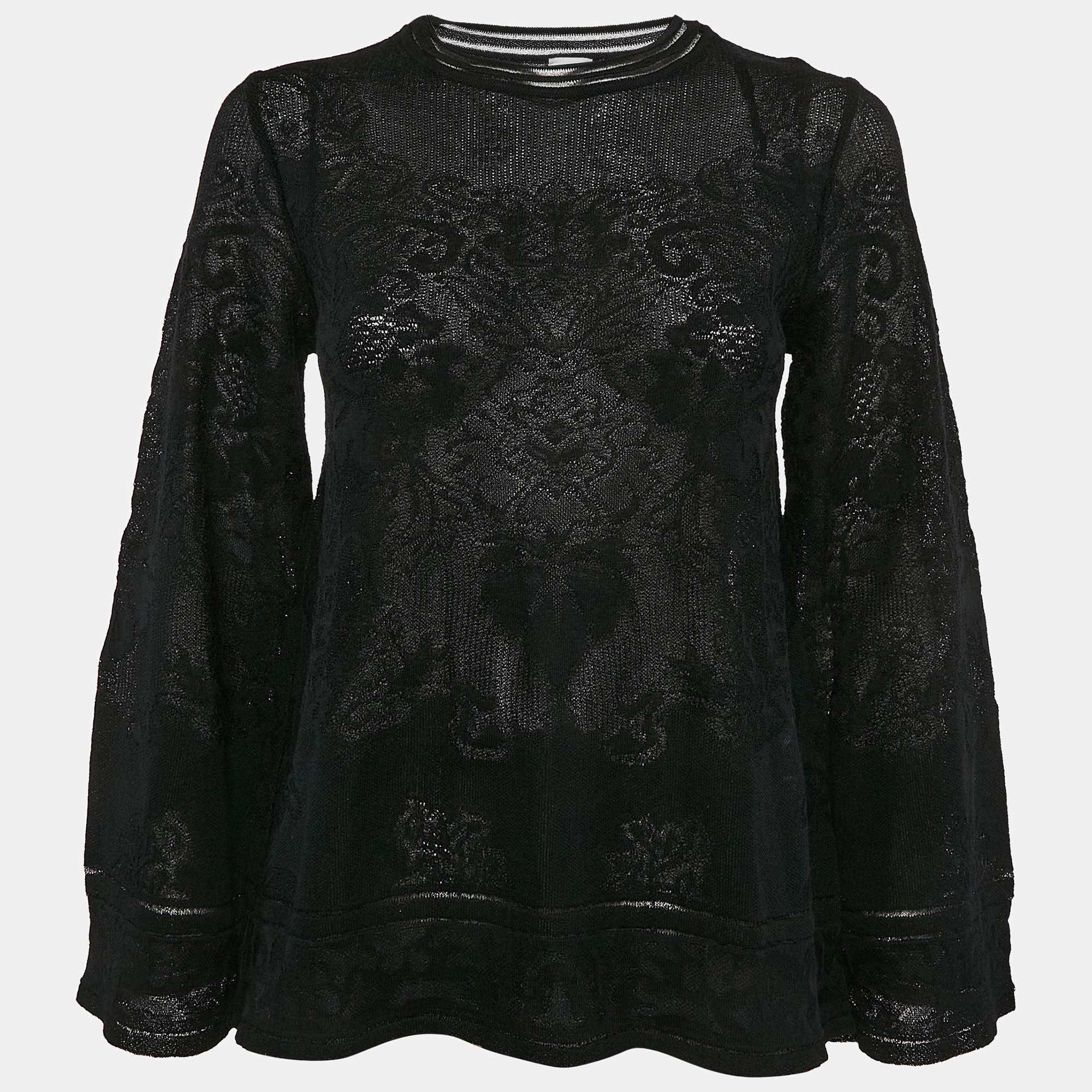 M Missoni Black Patterned Knit Round Neck Full Sleeve Top S