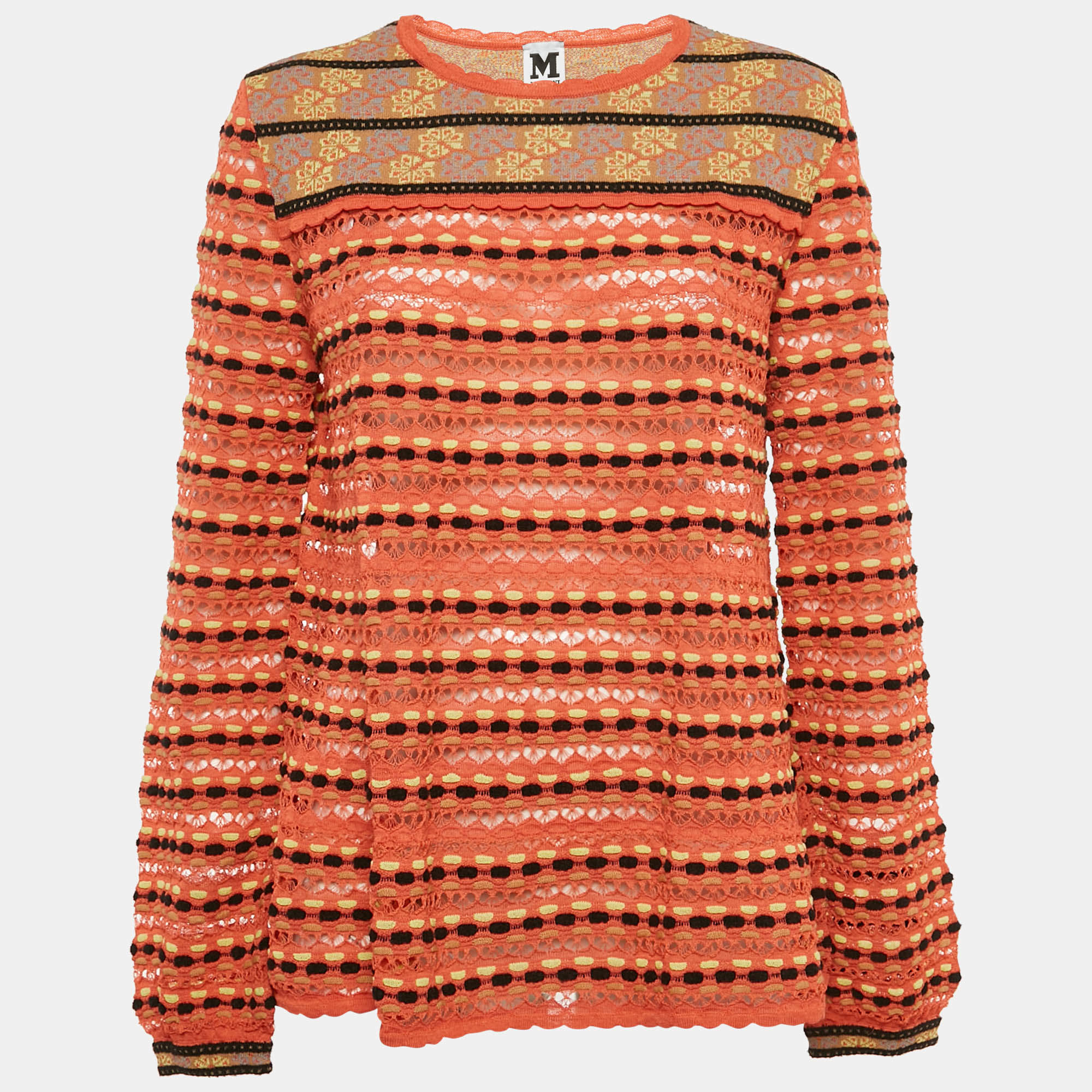 Pre Owned M Missoni Multicolor Patterned Knit Long Sleeve Top L