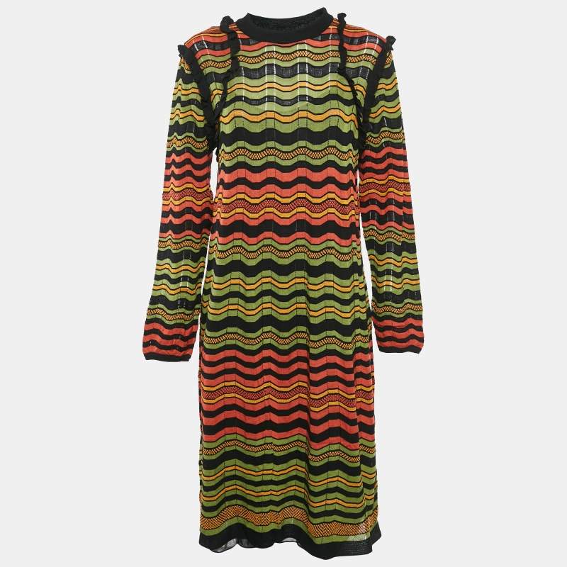 M Missoni Multicolor Patterned Knit Ruffled Short Dress S