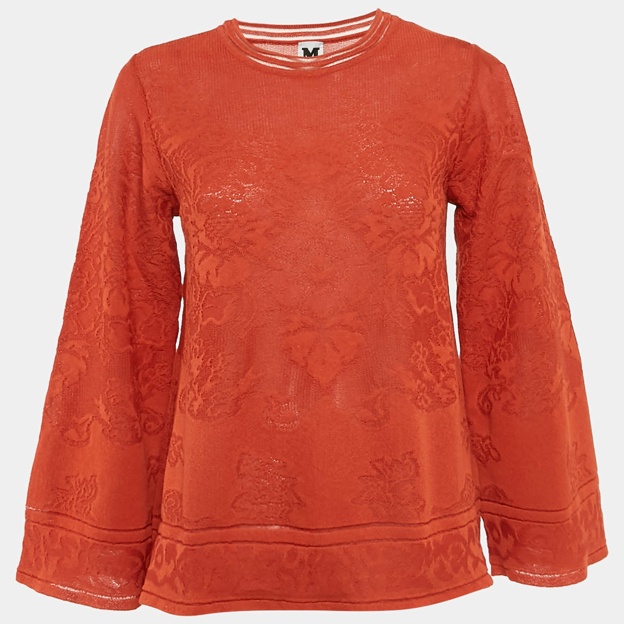 M Missoni Burnt Orange Floral Knit Long Sleeve Top M