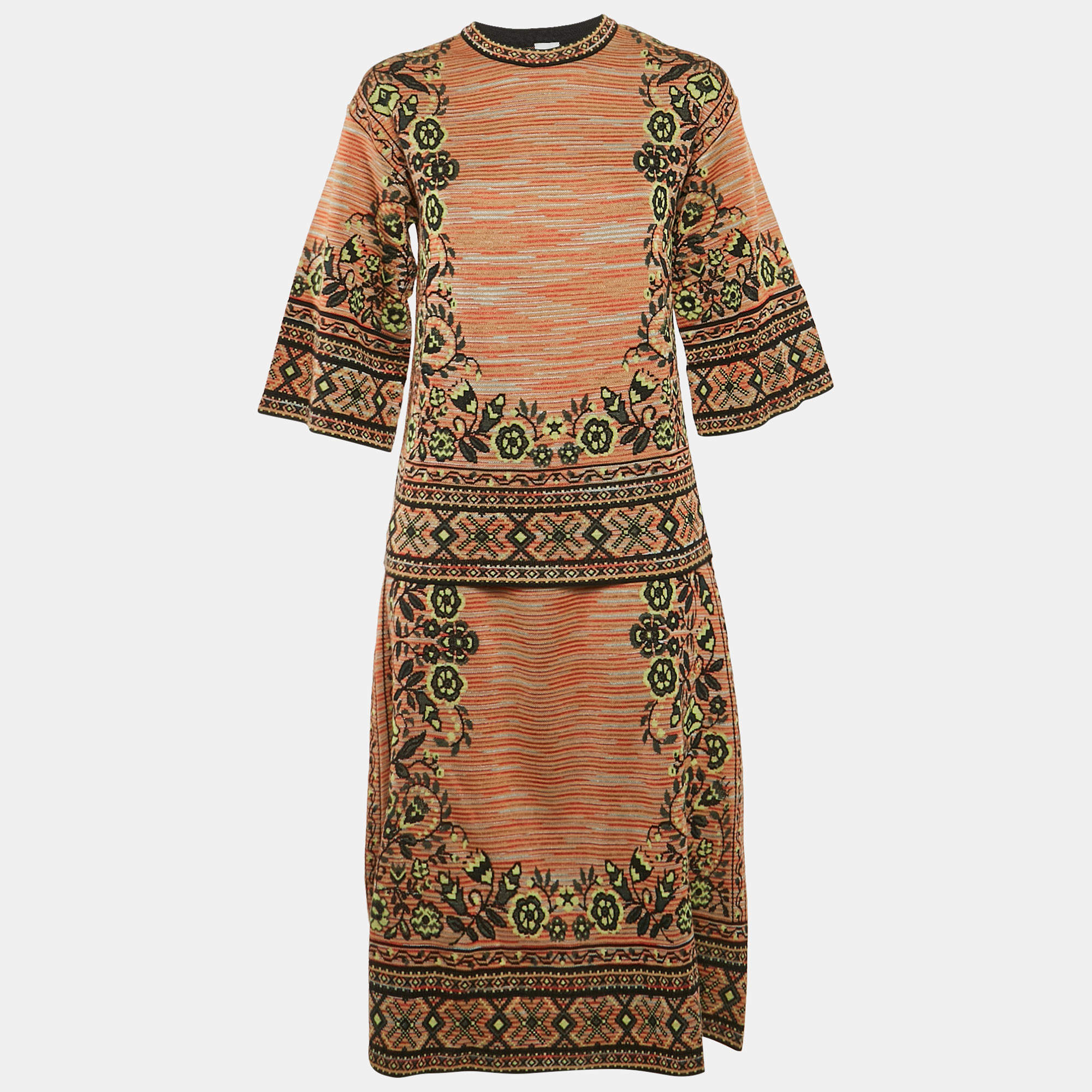 M Missoni Multicolor Wool Blend Patterned Knit Top and Midi Skirt Set M/S