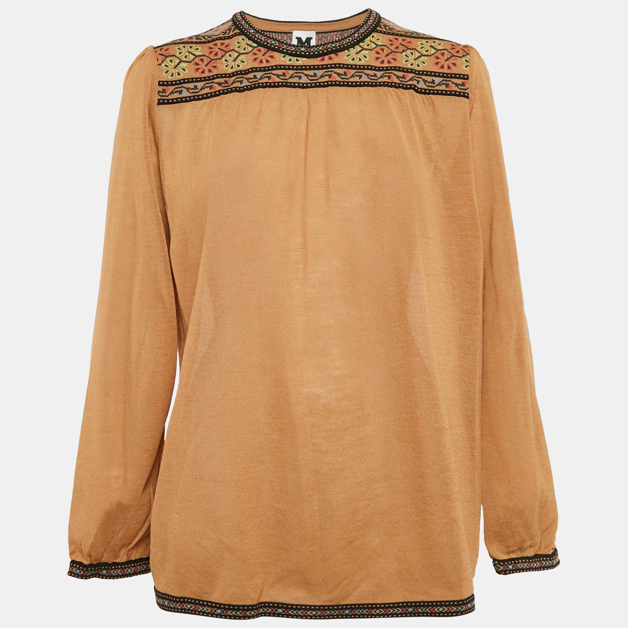 M Missoni Brown Intarsia Wool Knit Top M