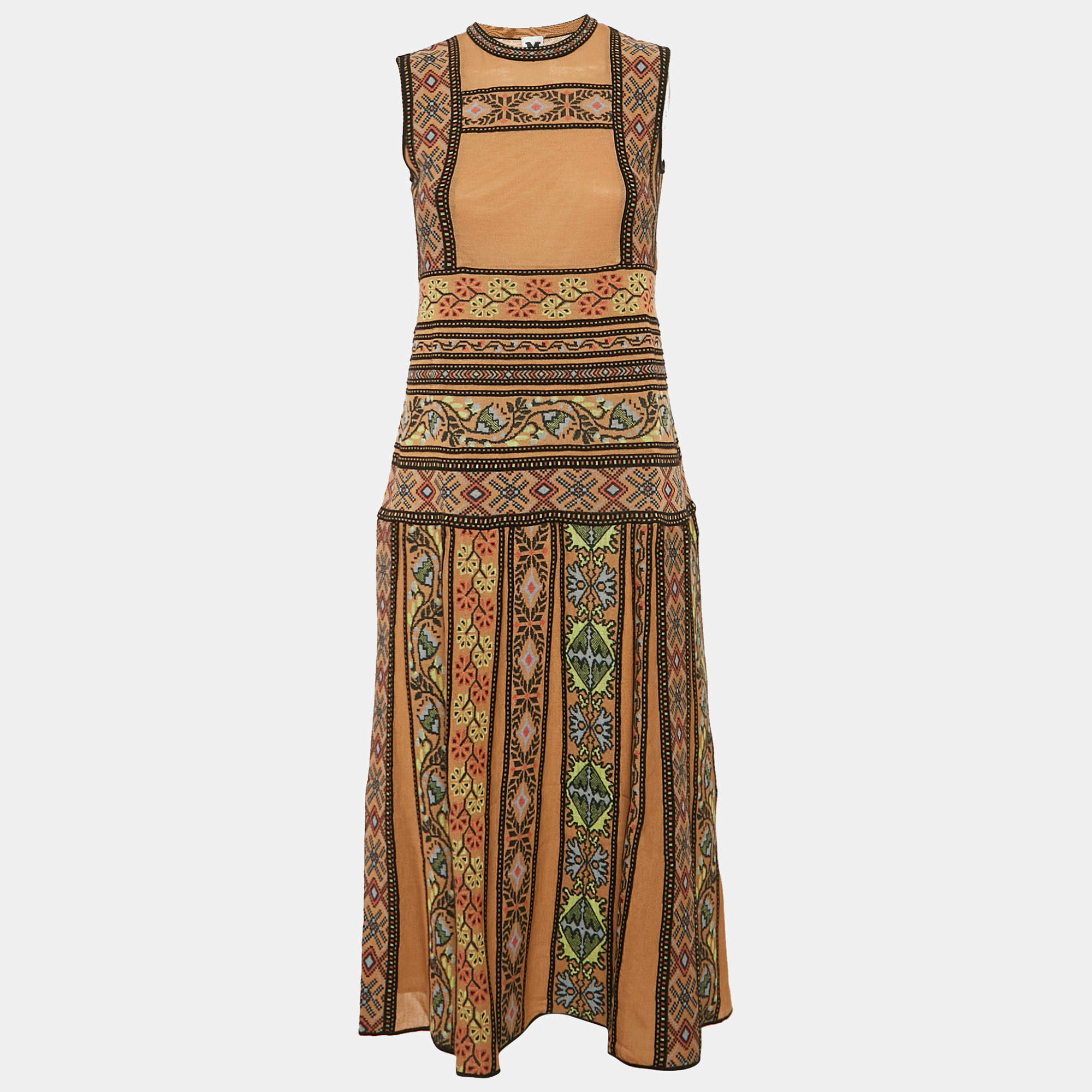 مملوكة مسبقًا M Missoni Multicolor Patterned Knit Sleeveless Midi Dress S