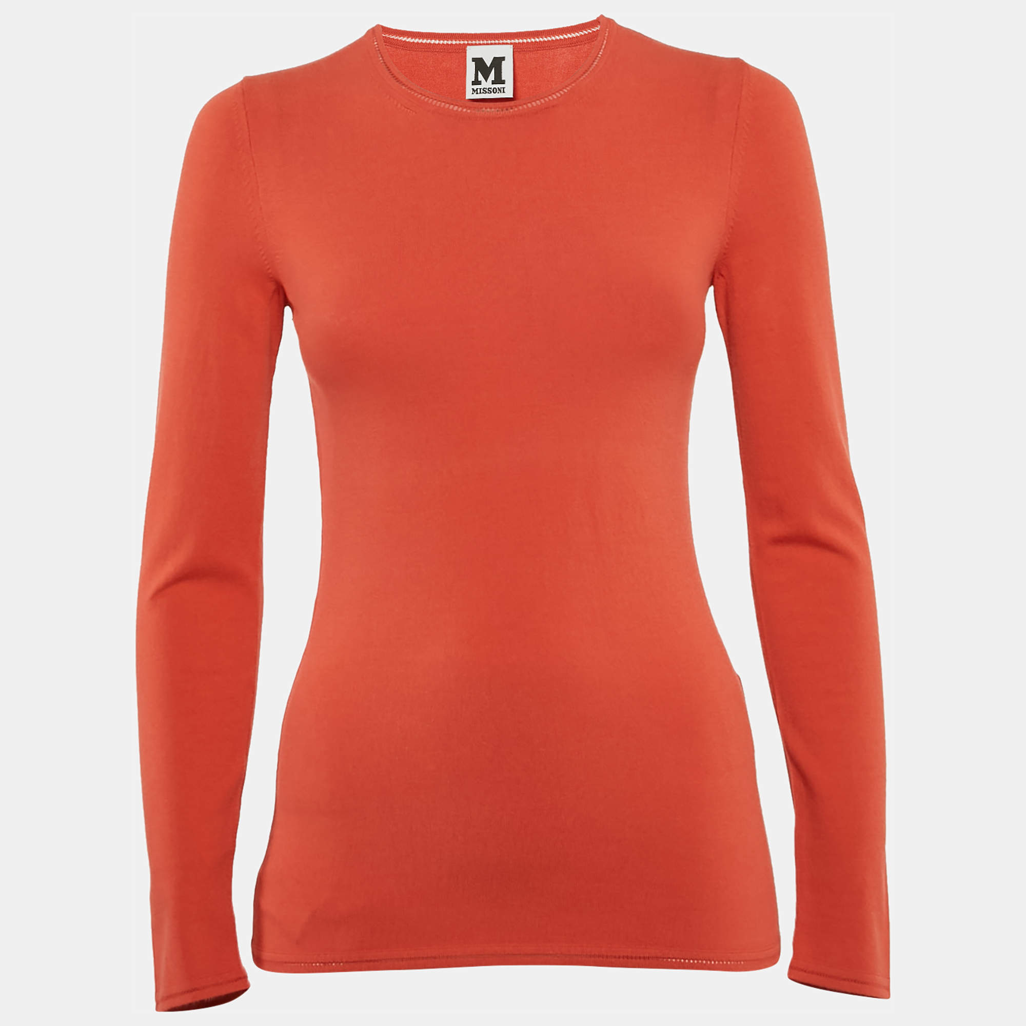Pre Owned M Missoni Orange Knit Long Sleeve Crewneck Top M