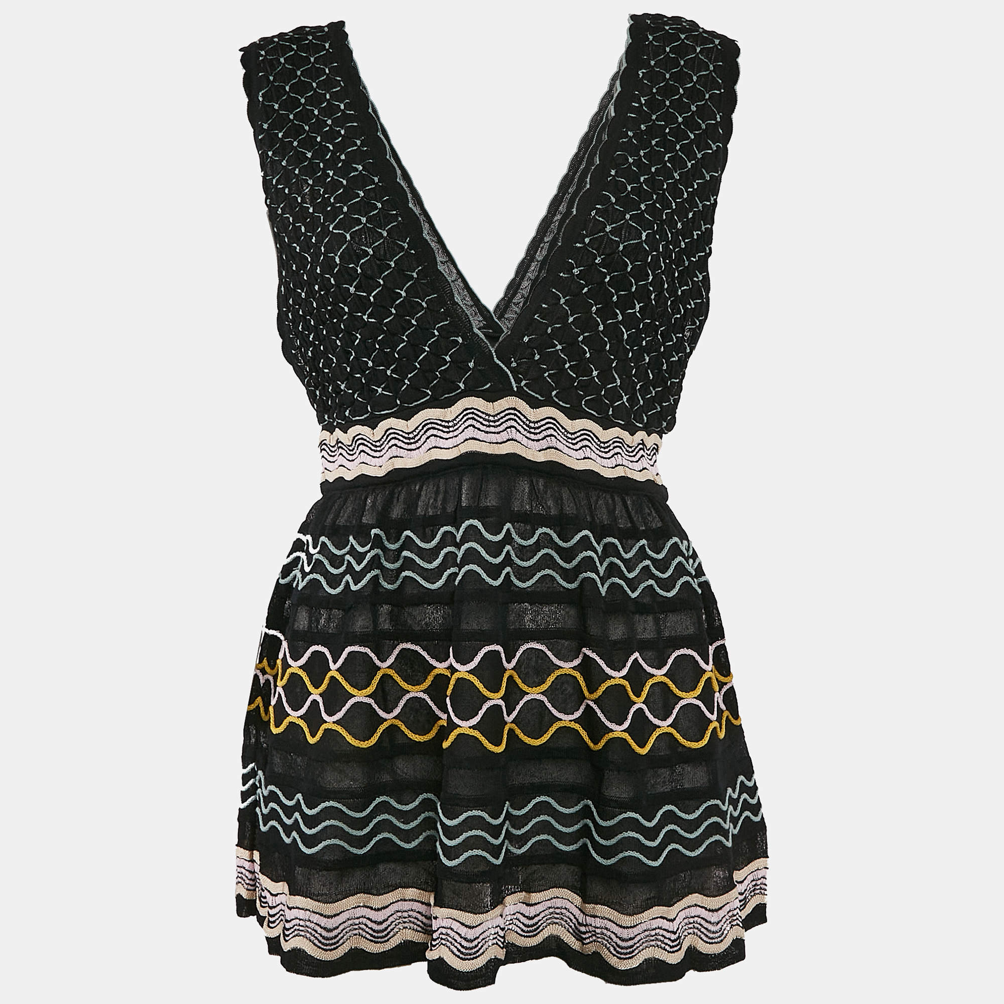 Pre Owned M Missoni Black Patterned Knit Sleeveless Top L