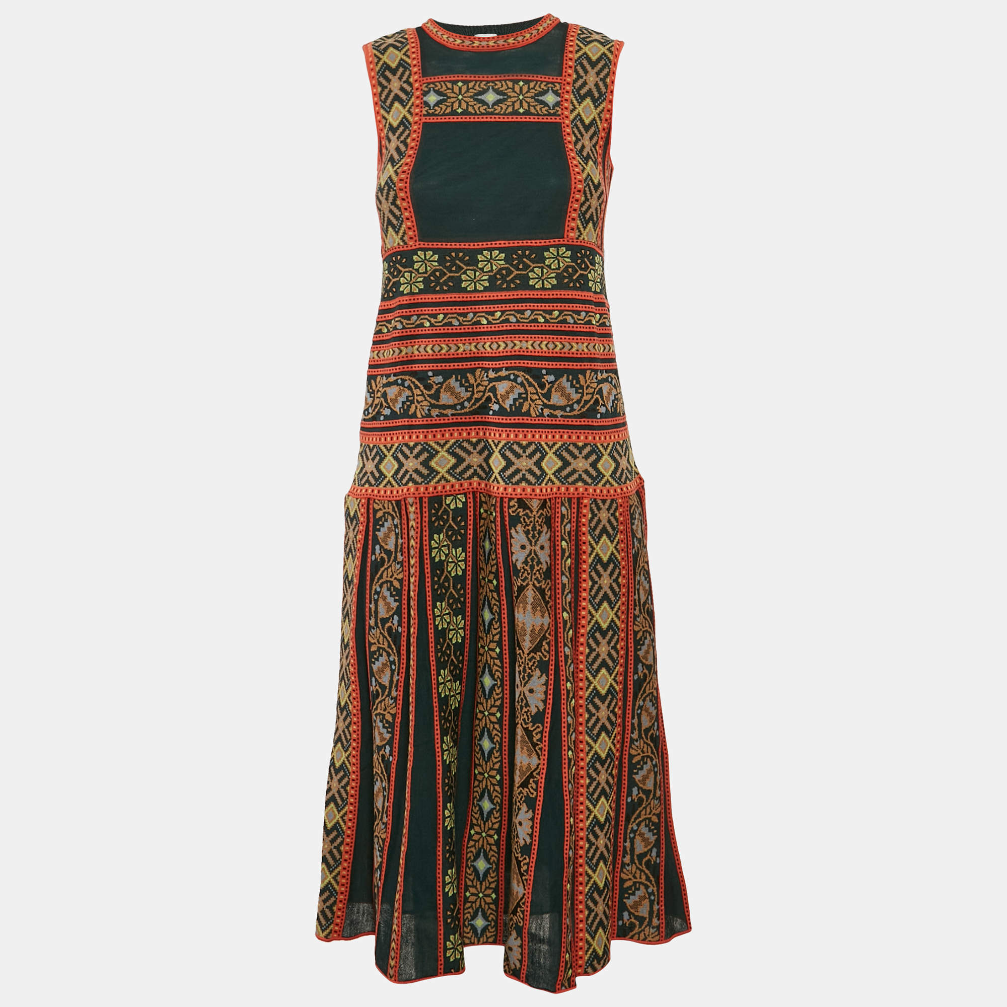 Pre Owned M Missoni Green Floral Knit Sleeveless Midi Dress M