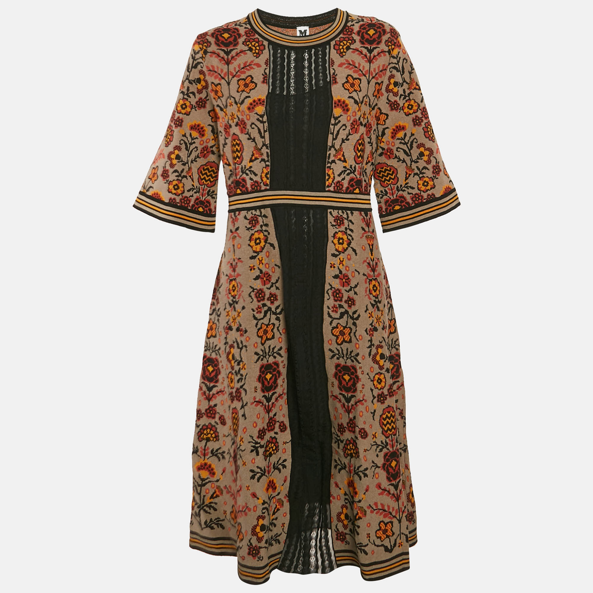 Pre Owned M Missoni Brown Floral Knit Midi Dress M