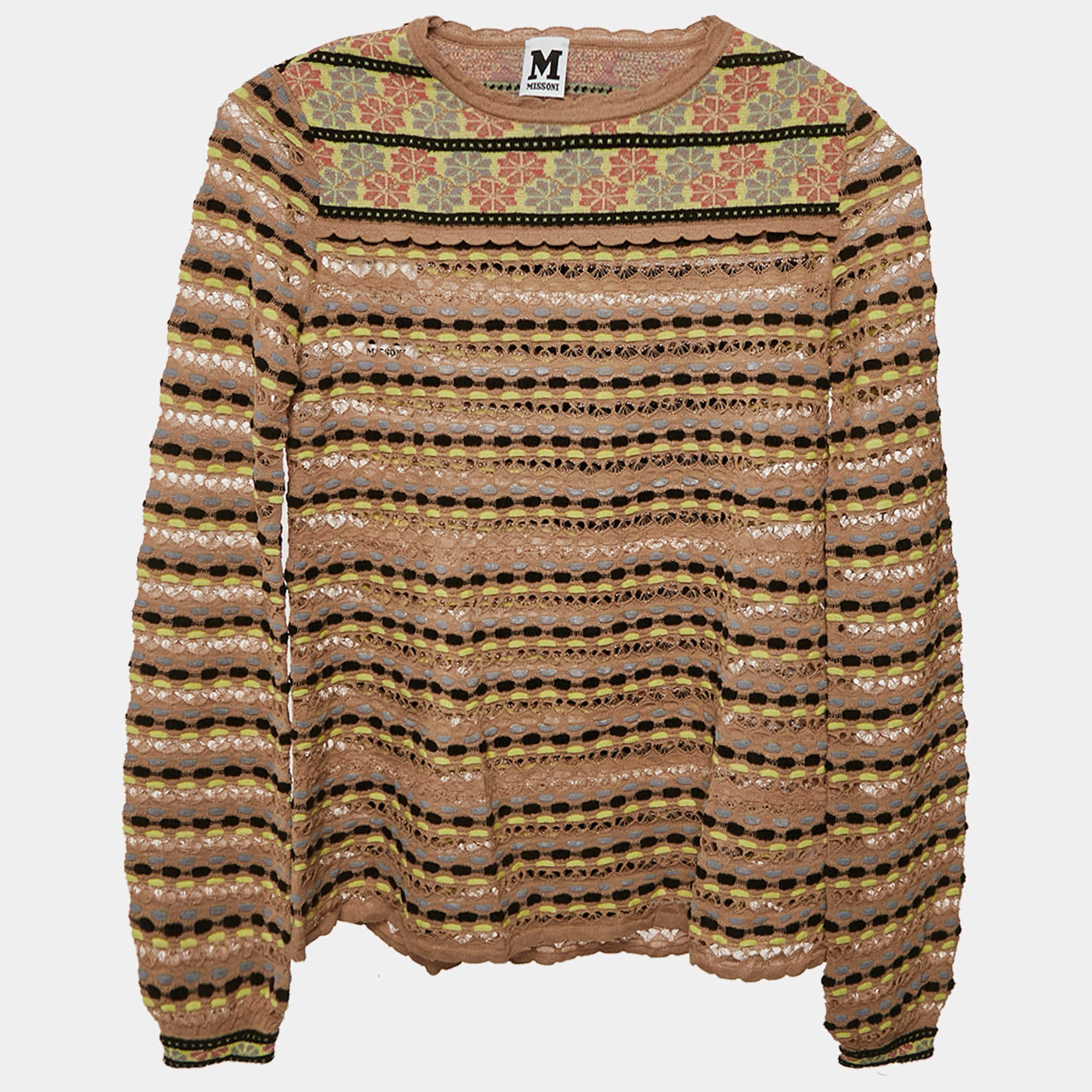 M Missoni Beige Pointelle Knit Long Sleeve Knit Top S