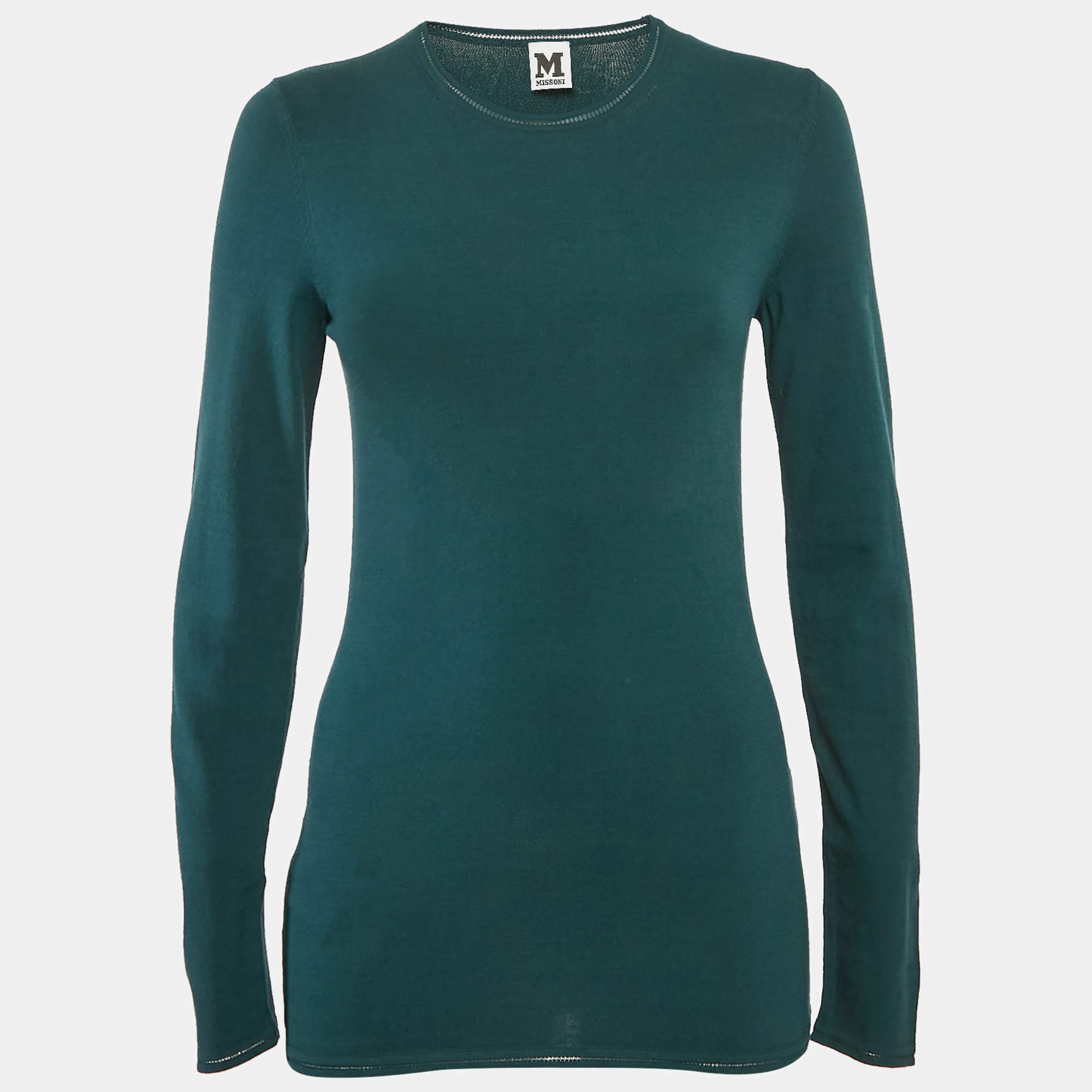 مملوكة مسبقًا M Missoni Teal Blue Stretch Knit Crewneck Sweatshirt M