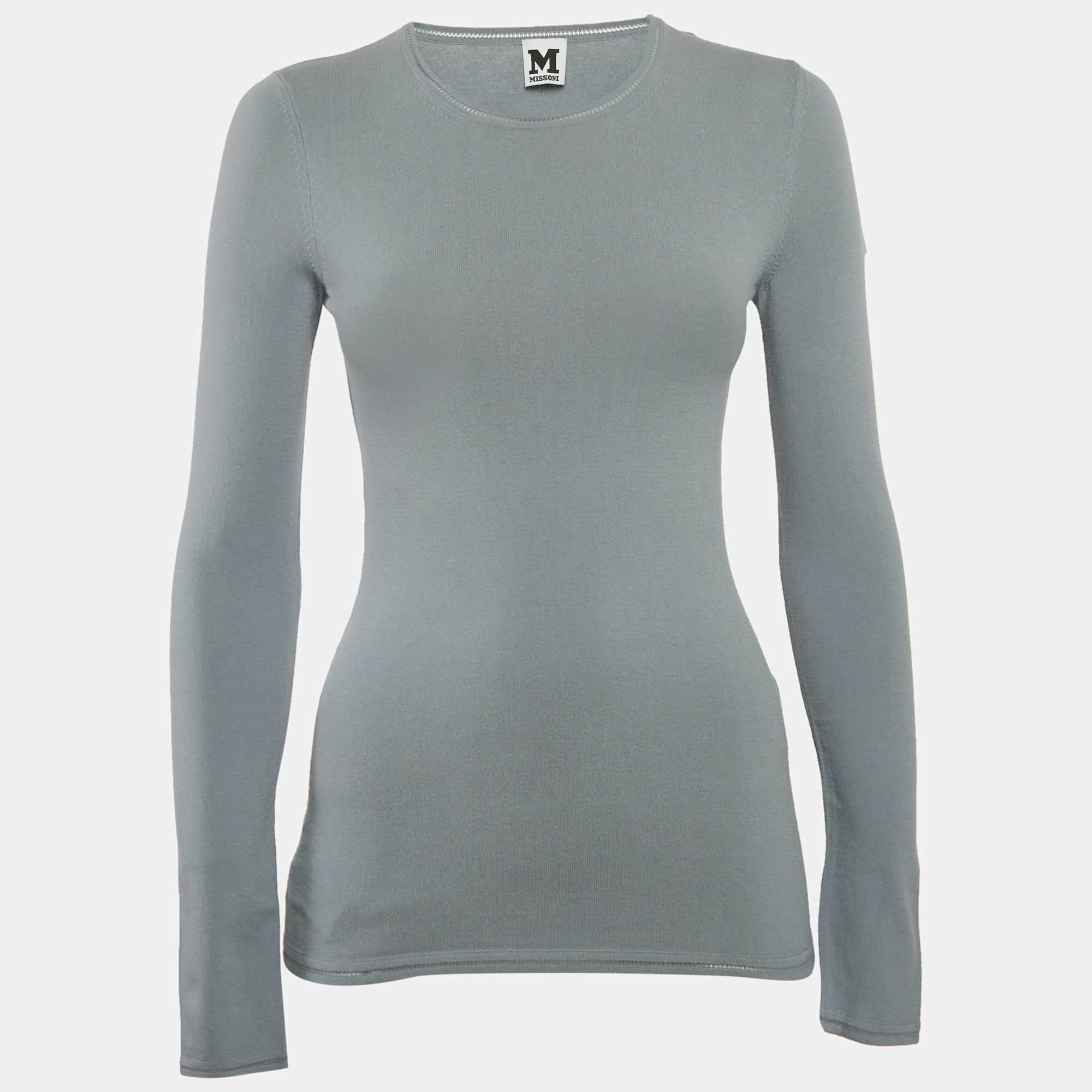 M Missoni Grey Stretch Knit Crewneck Sweatshirt S