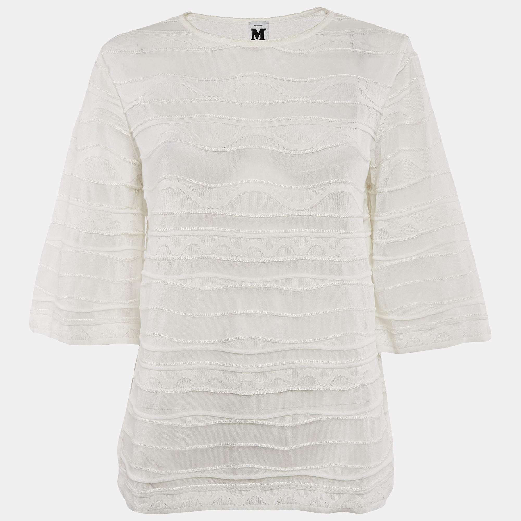 Pre Owned M Missoni White Patterned Knit Round Neck Sweater Top M