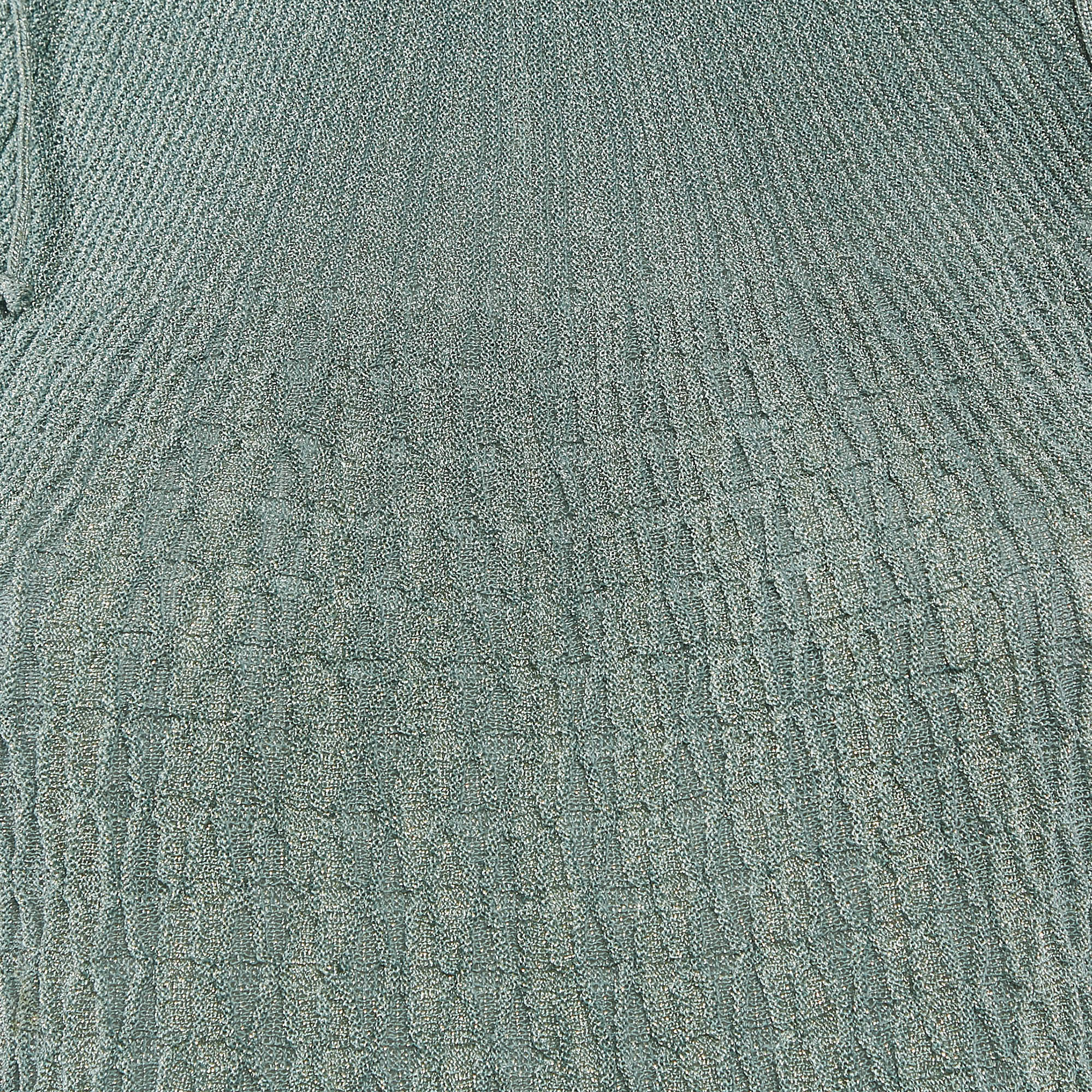 Pre Owned M Missoni Green Patterned Lurex Knit Sweater Top L