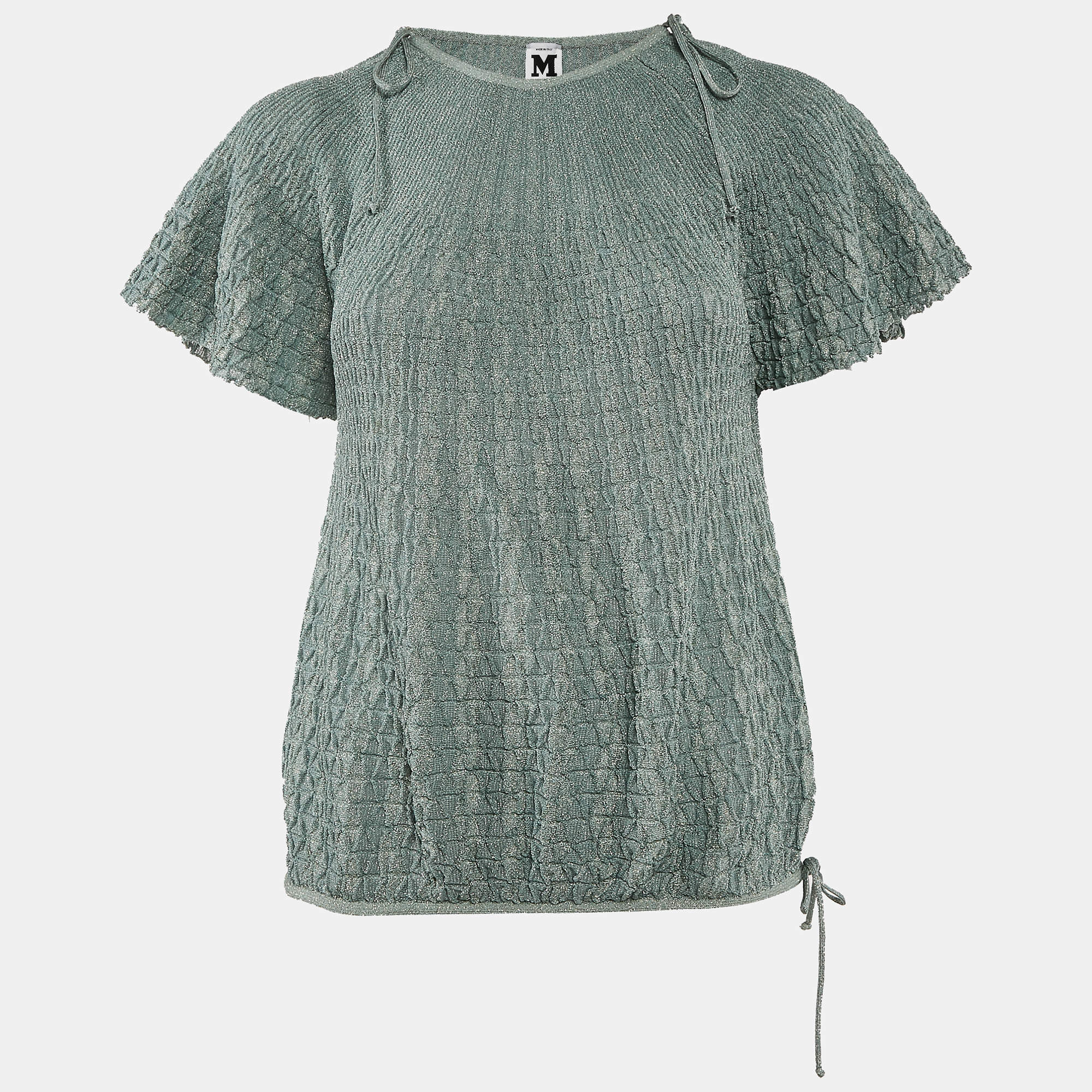 Pre Owned M Missoni Green Patterned Lurex Knit Sweater Top L