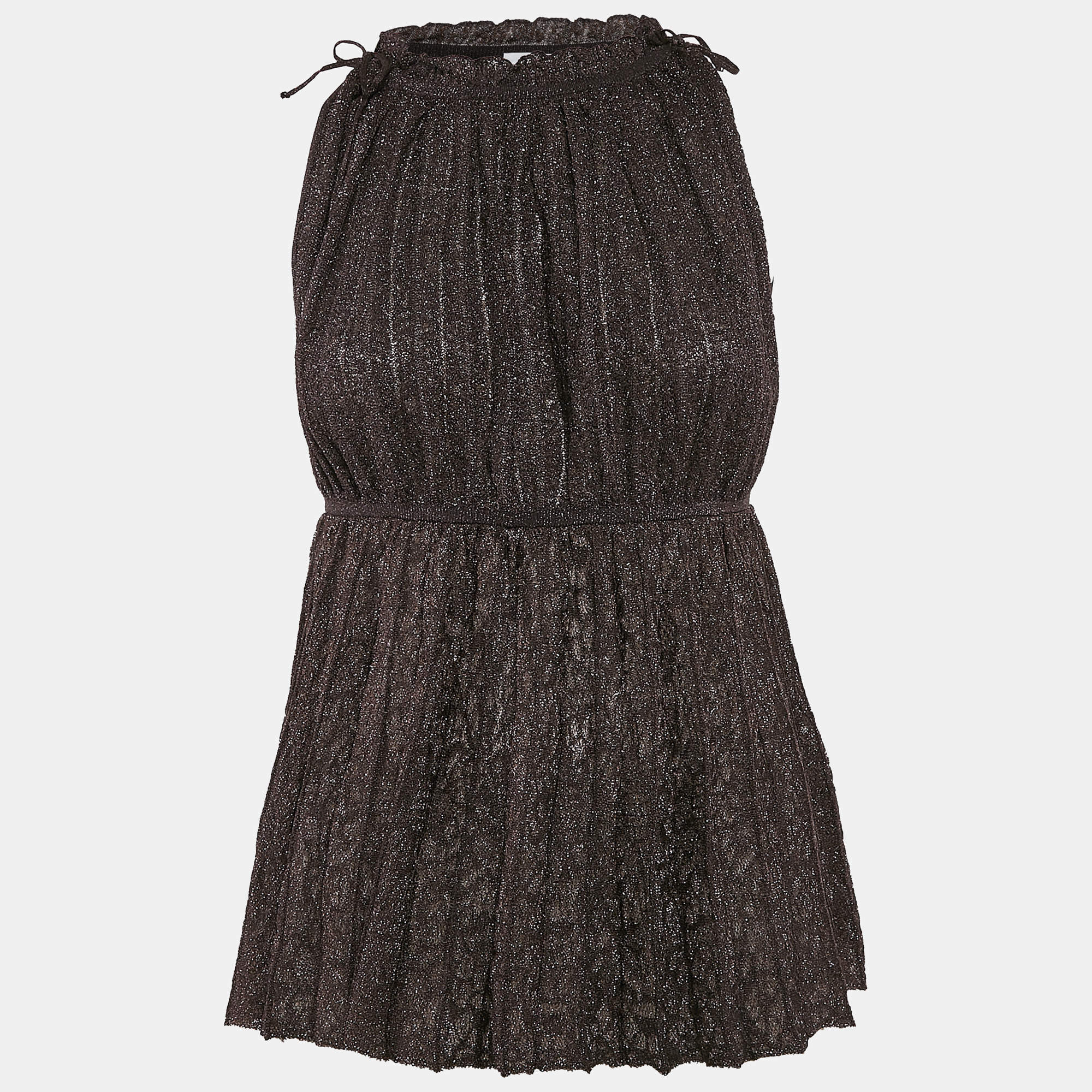 Pre Owned M Missoni Black/Pink Lurex Knit Pleat Detail Sleeveless Top S