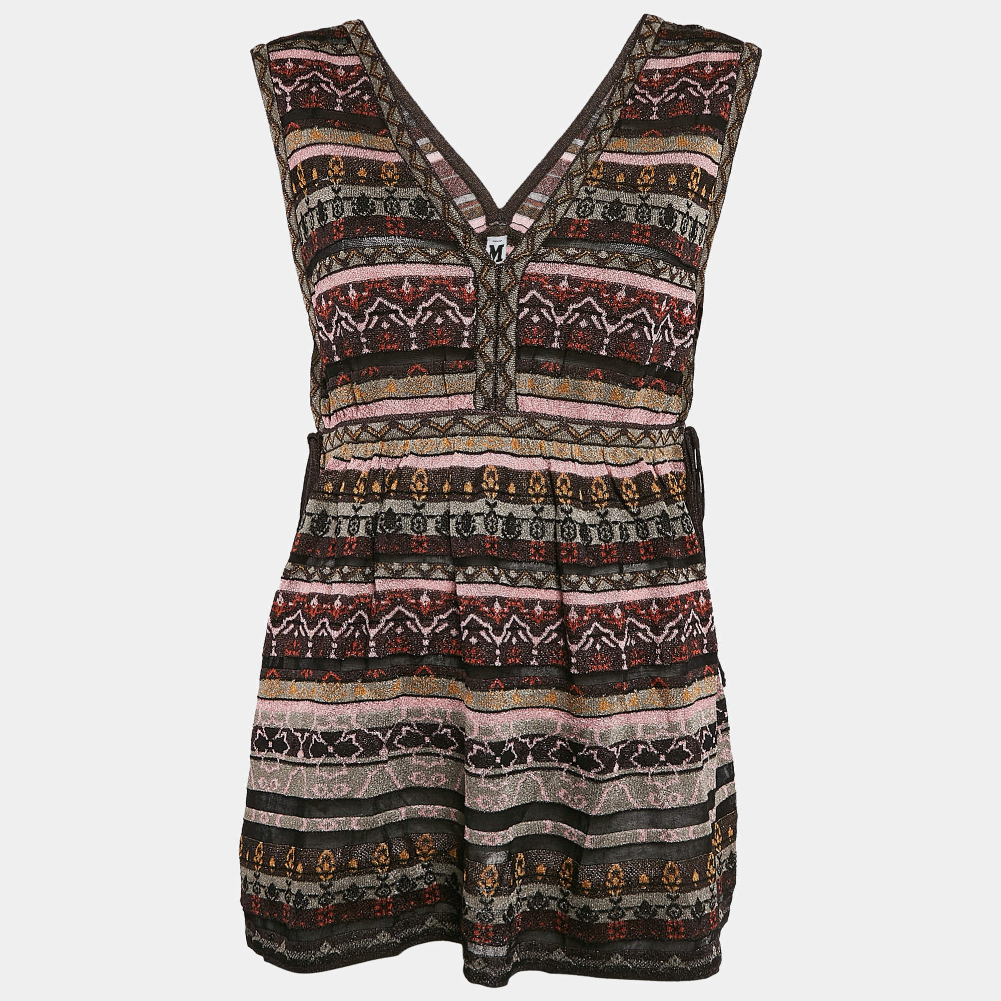 Pre Owned M Missoni Multicolor Patterned Knit V-Neck Sleeveless Top L