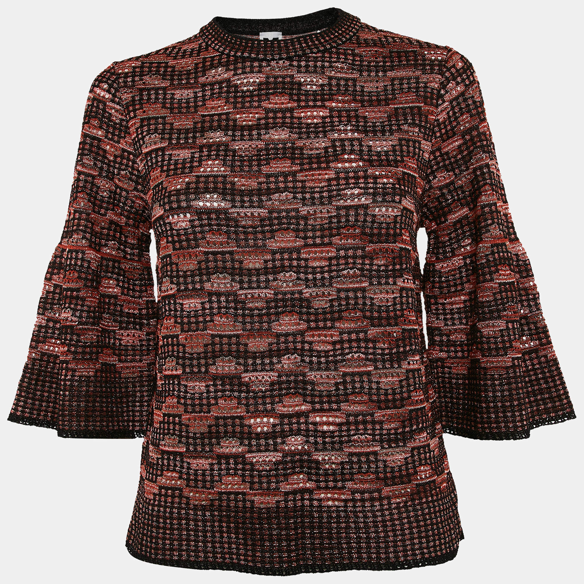 M Missoni Black/Multicolor Pinhole Pattern Knit Sweater Top S