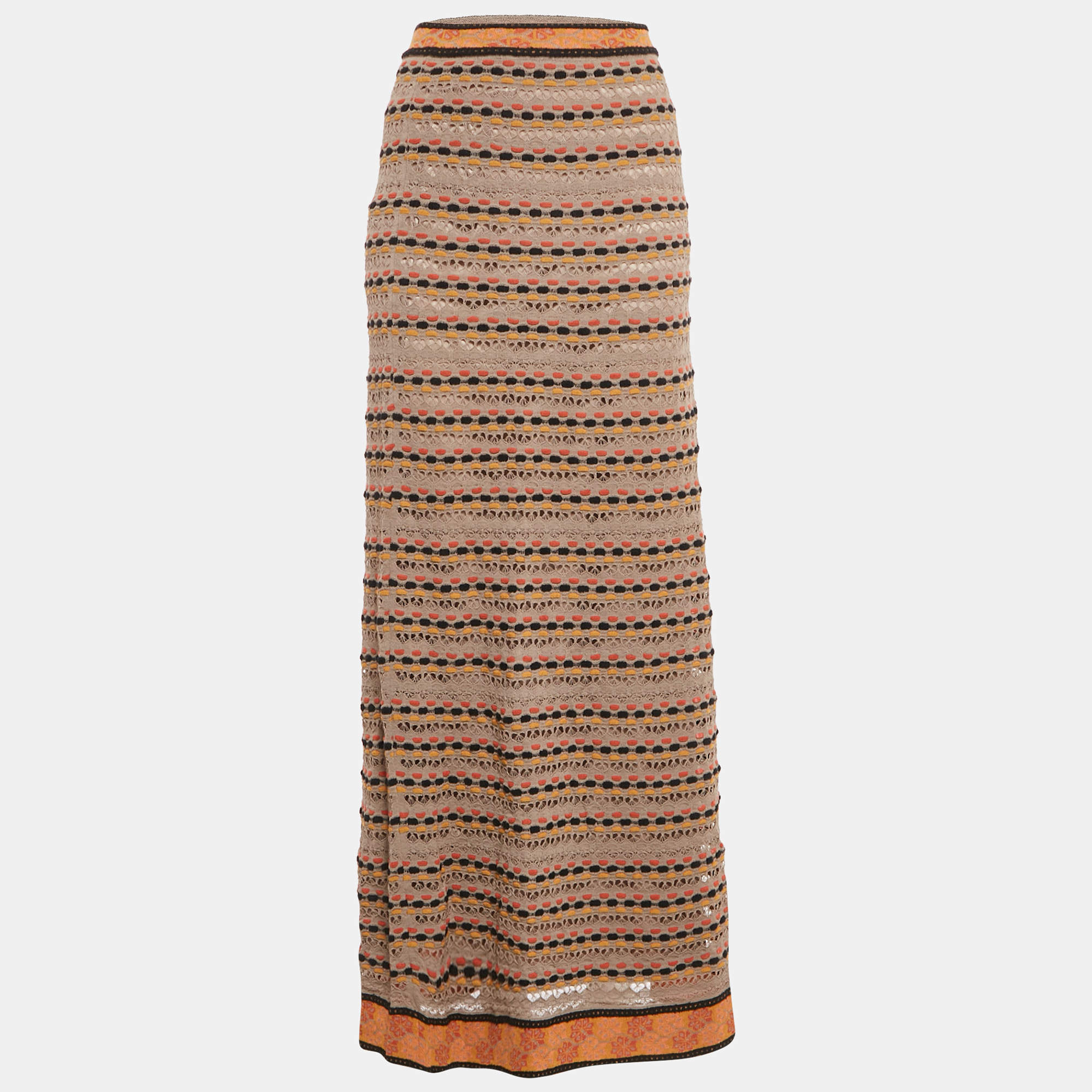 M Missoni Brown Stripe Pointelle Knit Maxi Skirt S