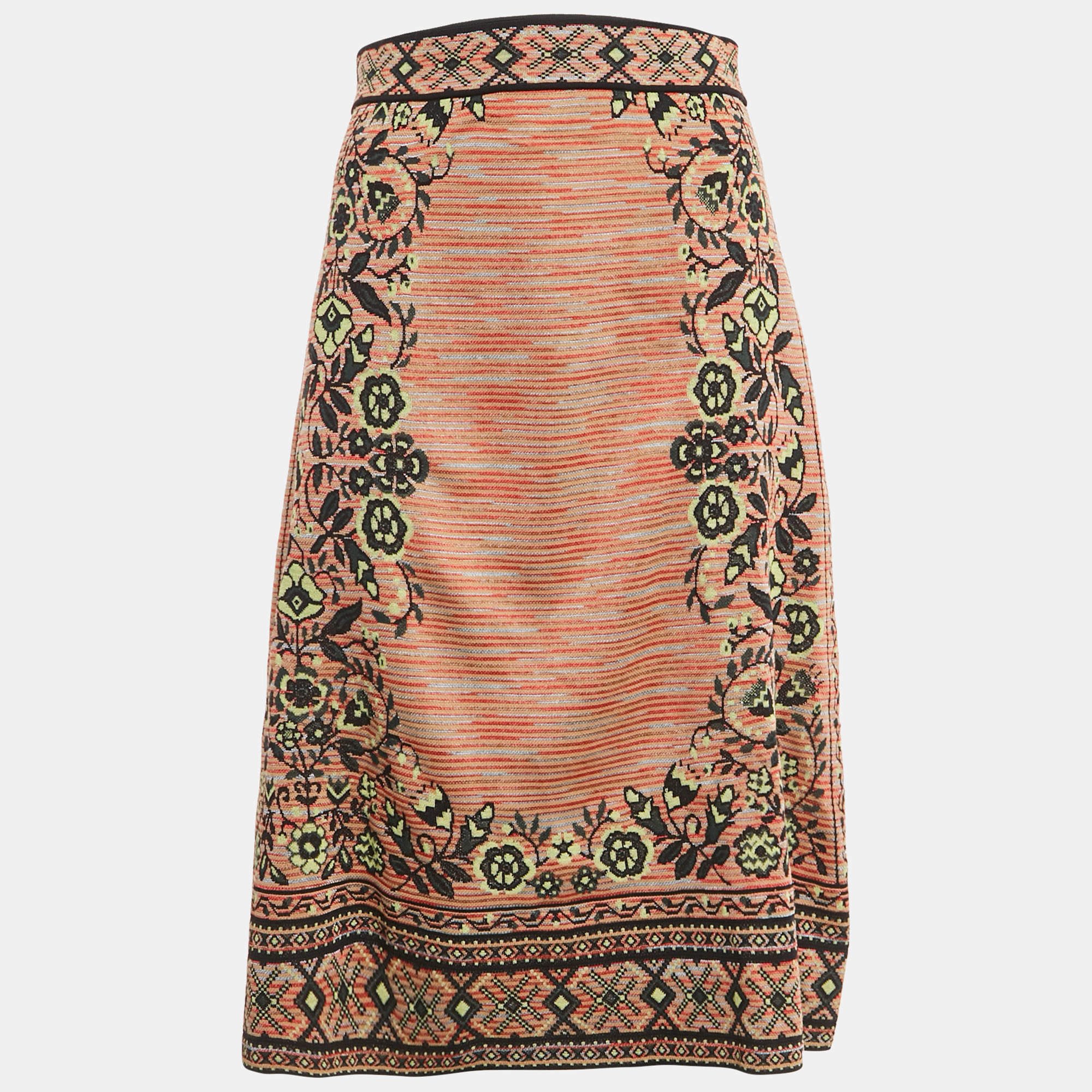 Pre Owned M Missoni Beige/Black Floral Knit Midi Skirt M