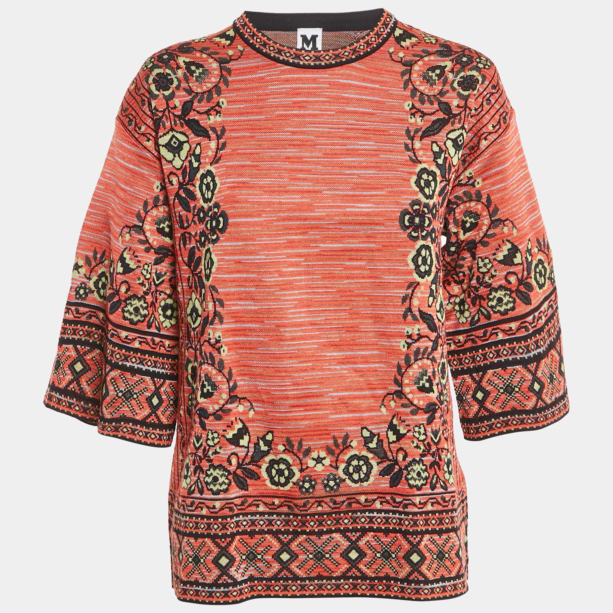 Pre Owned M Missoni Pink Floral Patterned Knit Top L