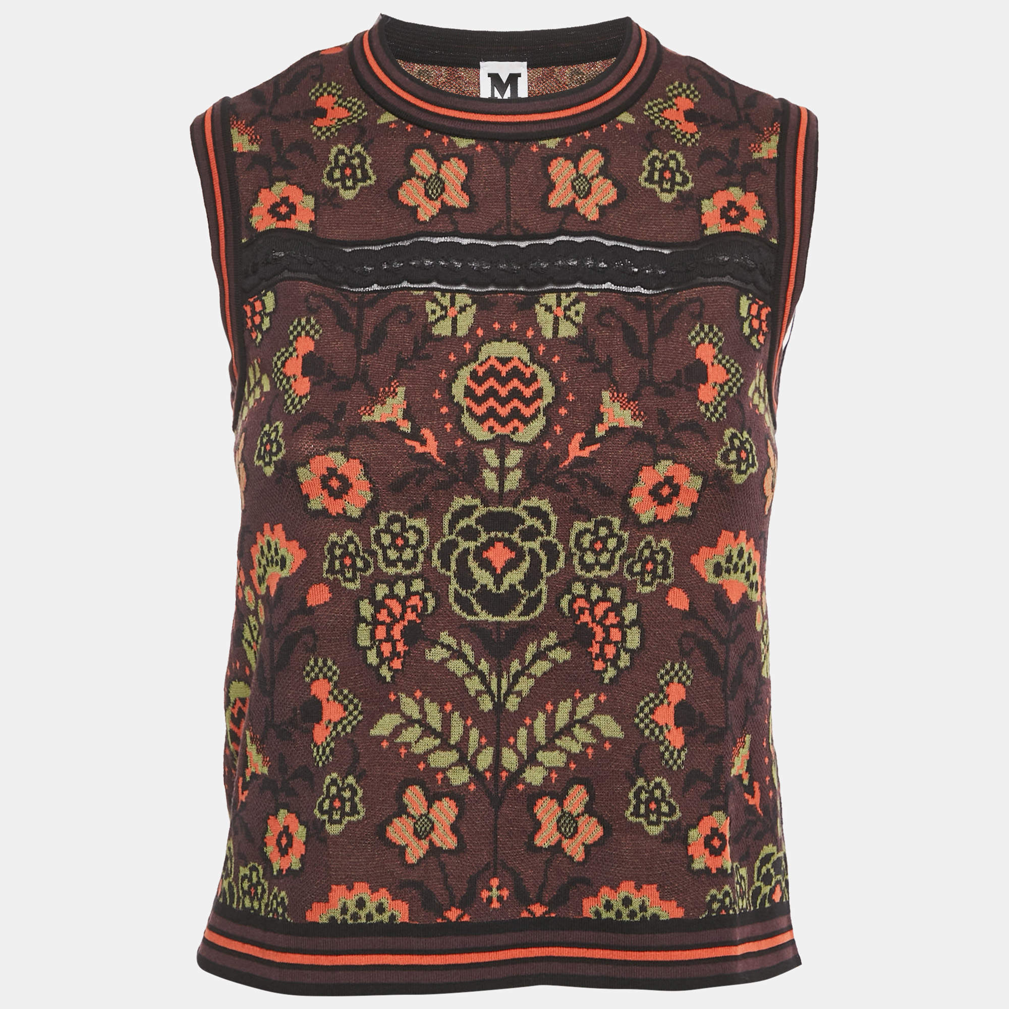 M Missoni Burgundy Floral Pattern Knit Sleeveless Top S