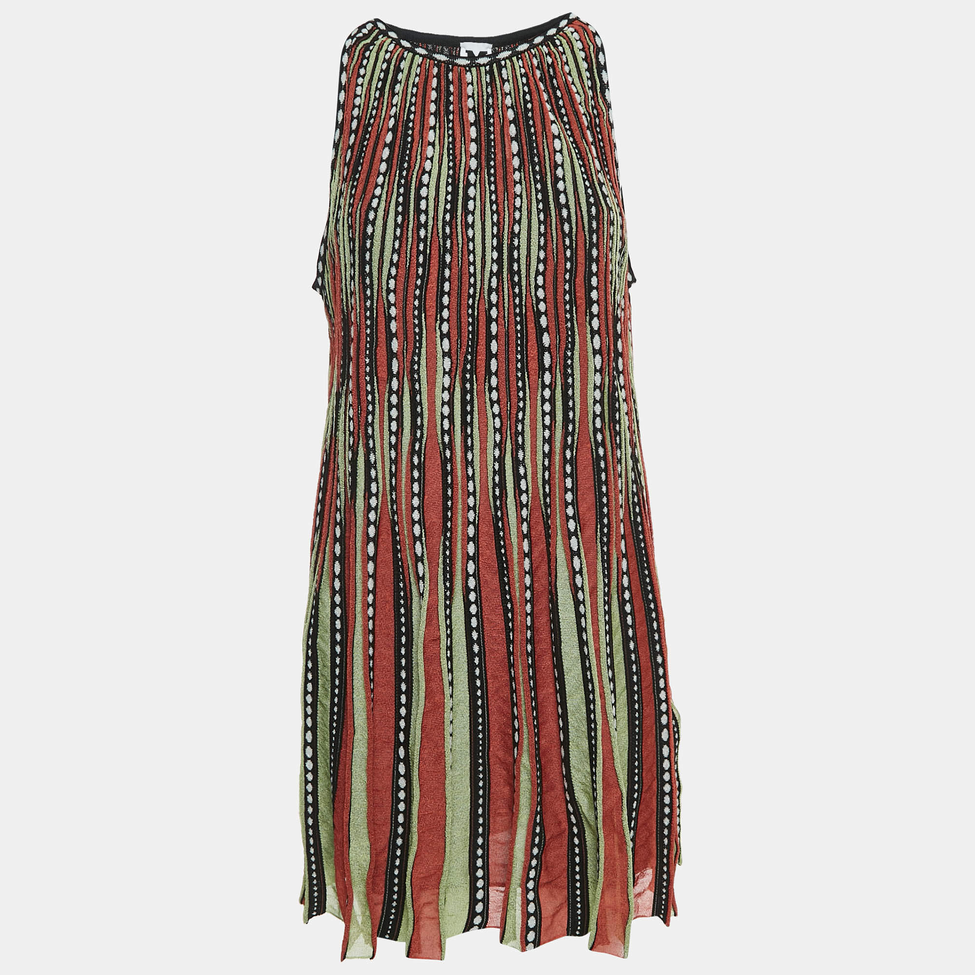 Pre Owned M Missoni Orange/Green Alga and Bubble Knit A-Line Mini Dress M