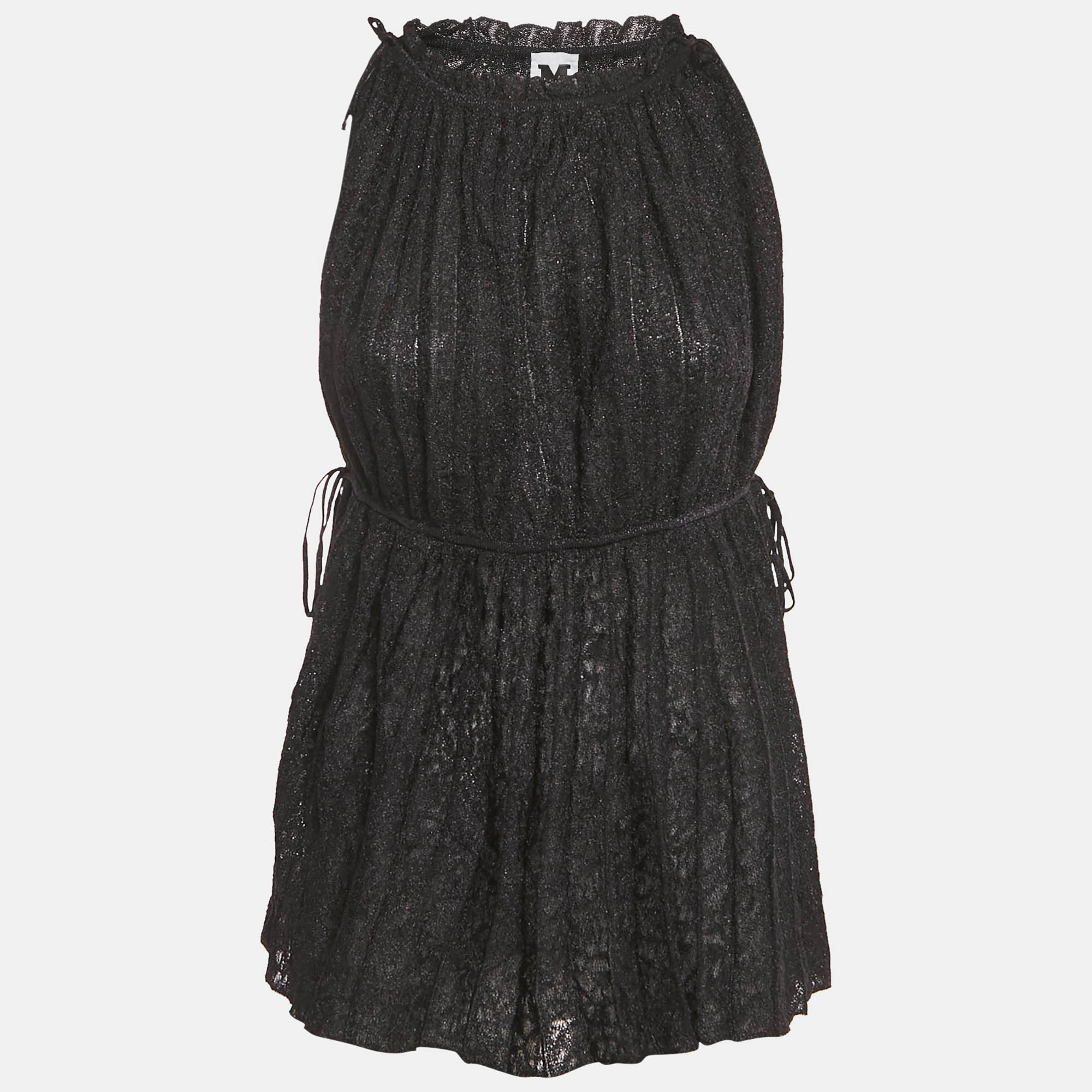 Pre Owned M Missoni Black Lurex Knit Gathered Sleeveless Top M