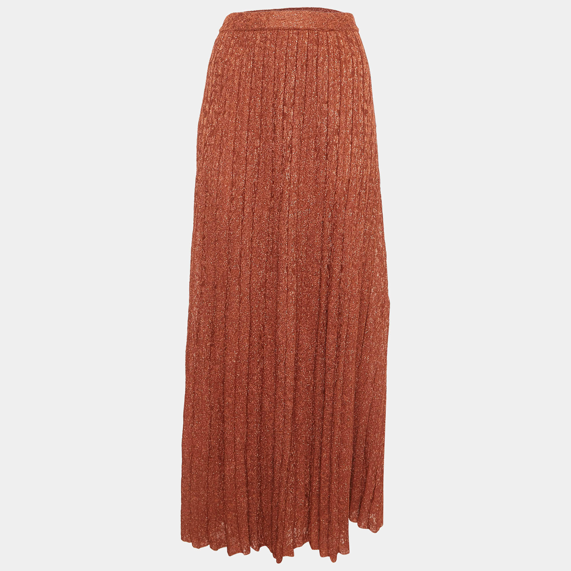 M Missoni Orange Lurex Knit Pleated Maxi Skirt M