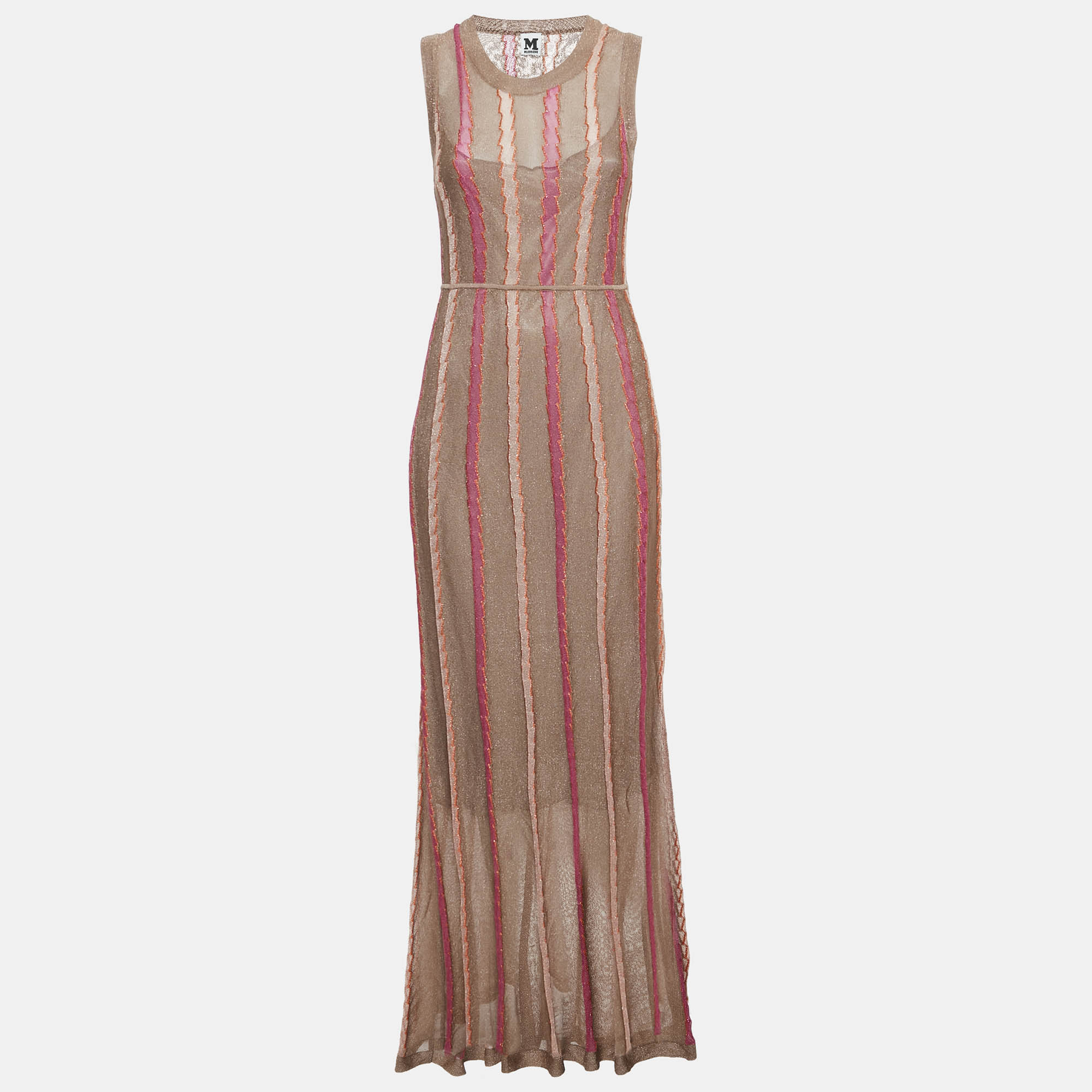 M Missoni Brown Striped Lurex Knit Maxi Dress M