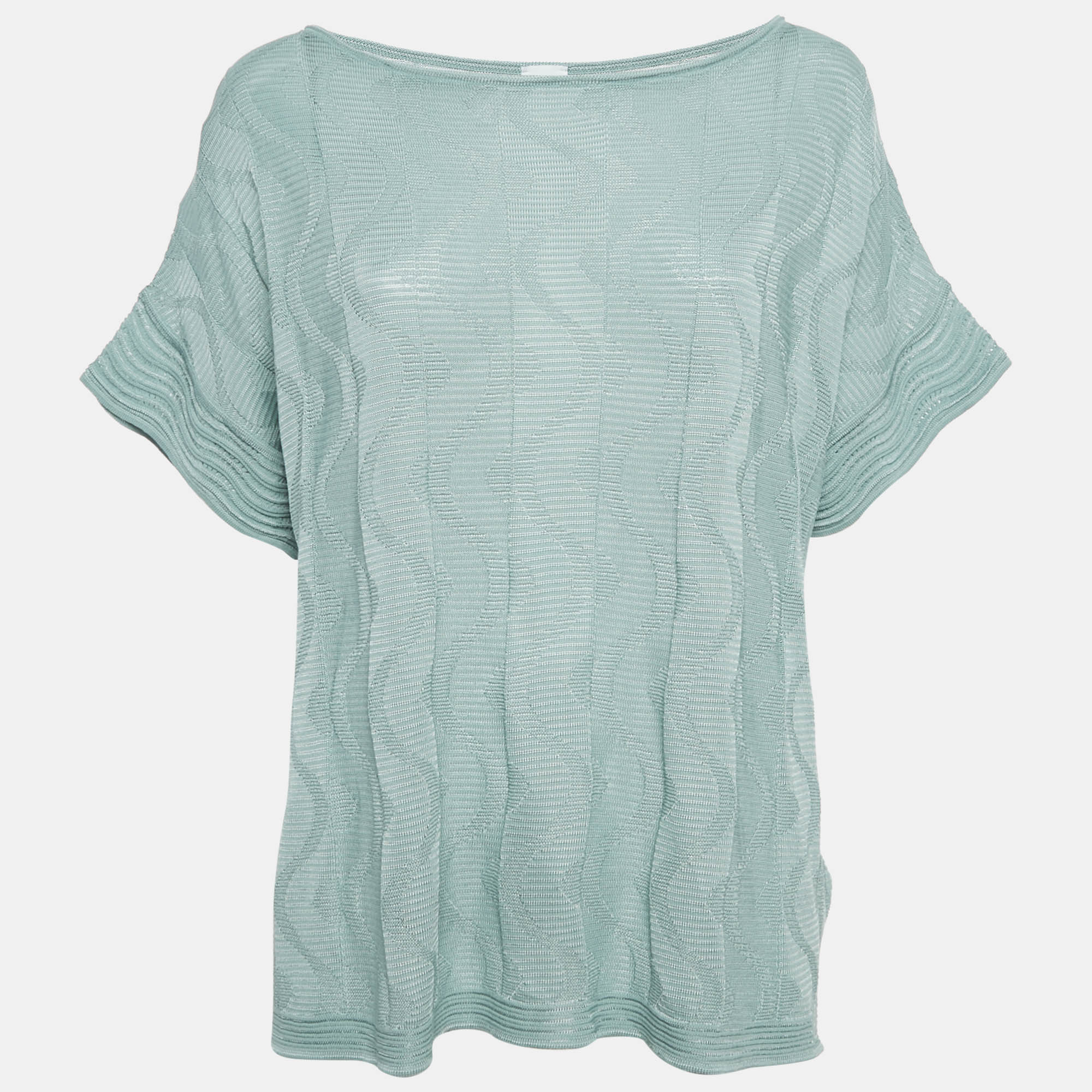 M Missoni Green Patterned Knit Short Sleeve Top L