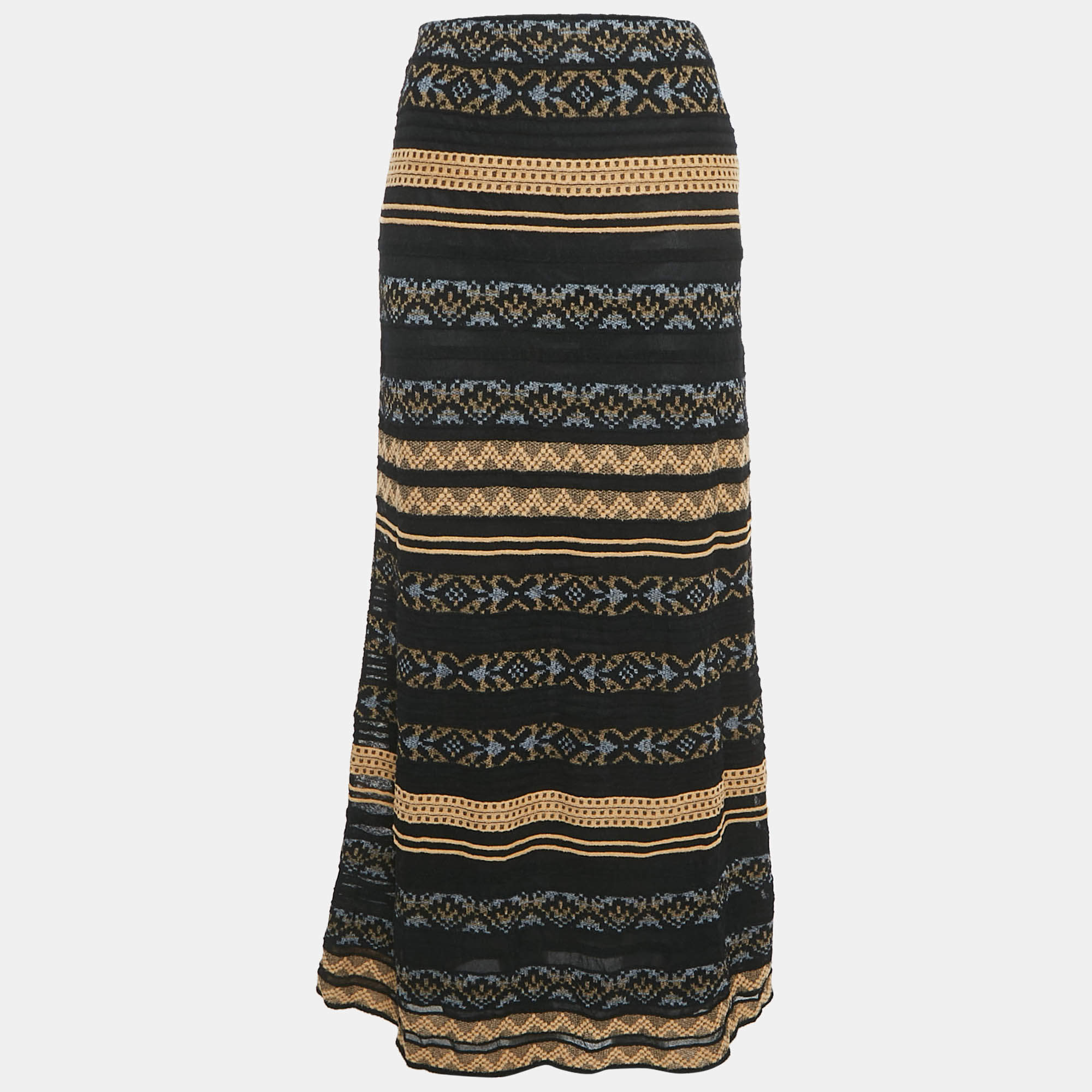 Pre Owned M Missoni Black/Brown Patterned Knit Maxi Skirt M