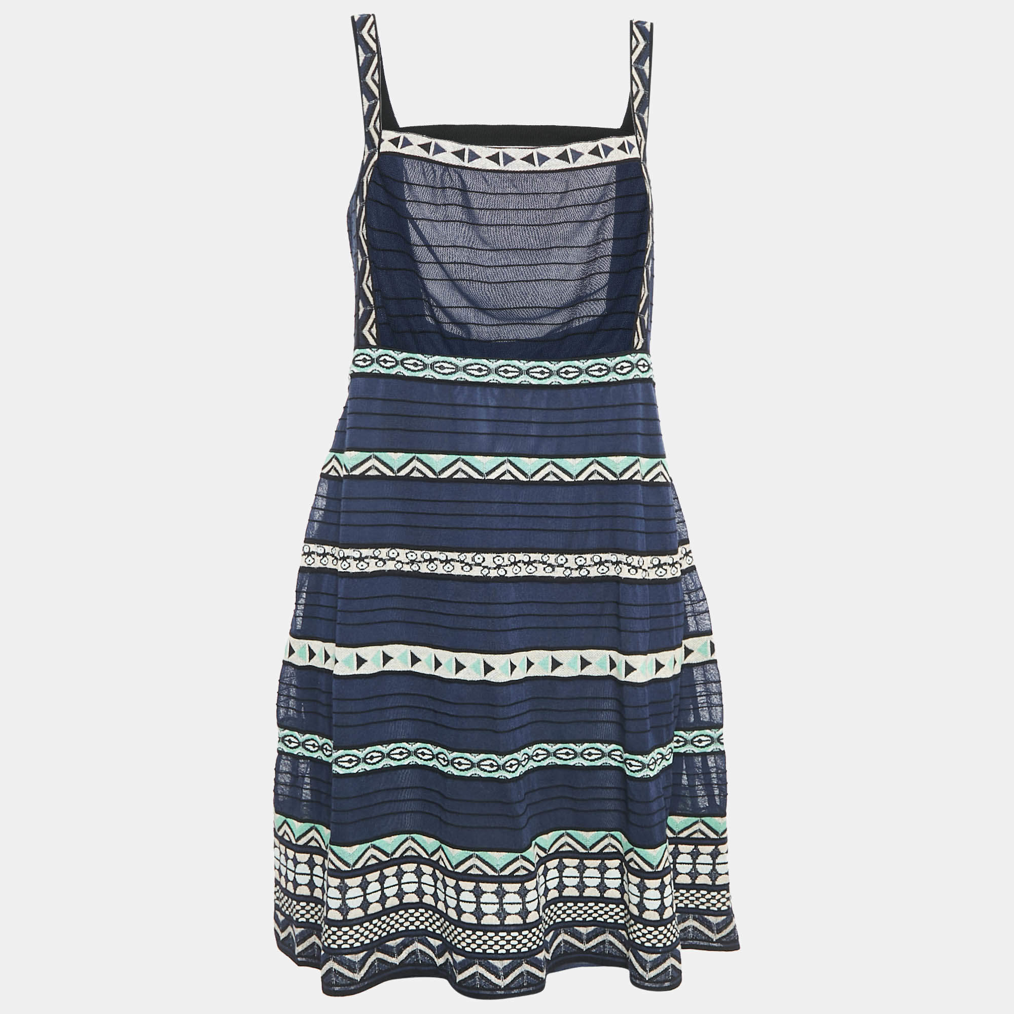 Pre Owned M Missoni Navy Patterned Knit Dress L