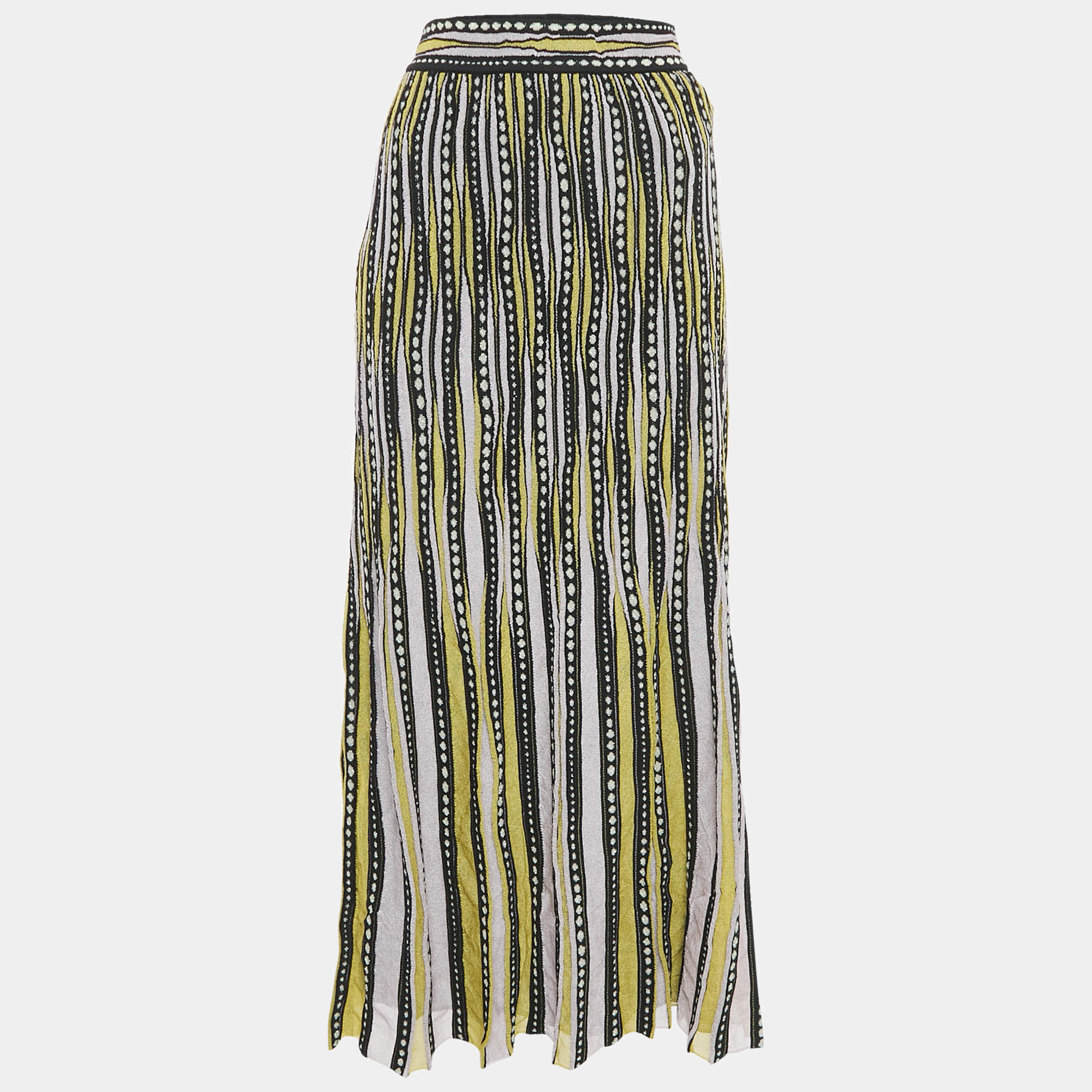 Pre Owned M Missoni Pink/Black Patterned Lurex Knit Maxi Skirt L