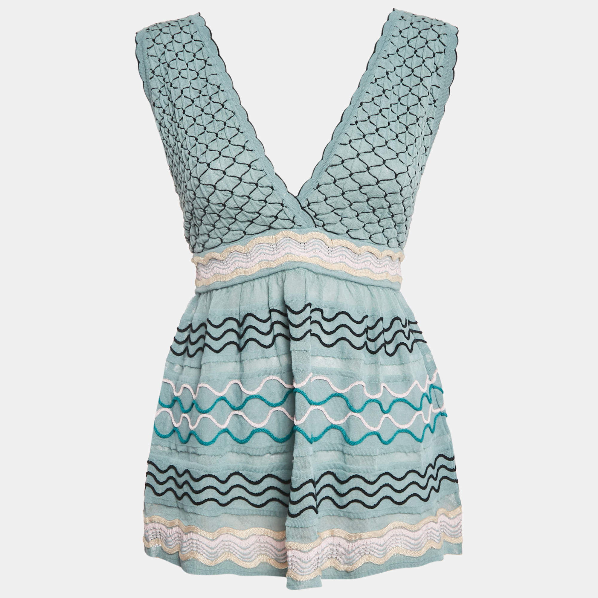 Pre Owned M Missoni Blue Patterned Knit Sleeveless Top M