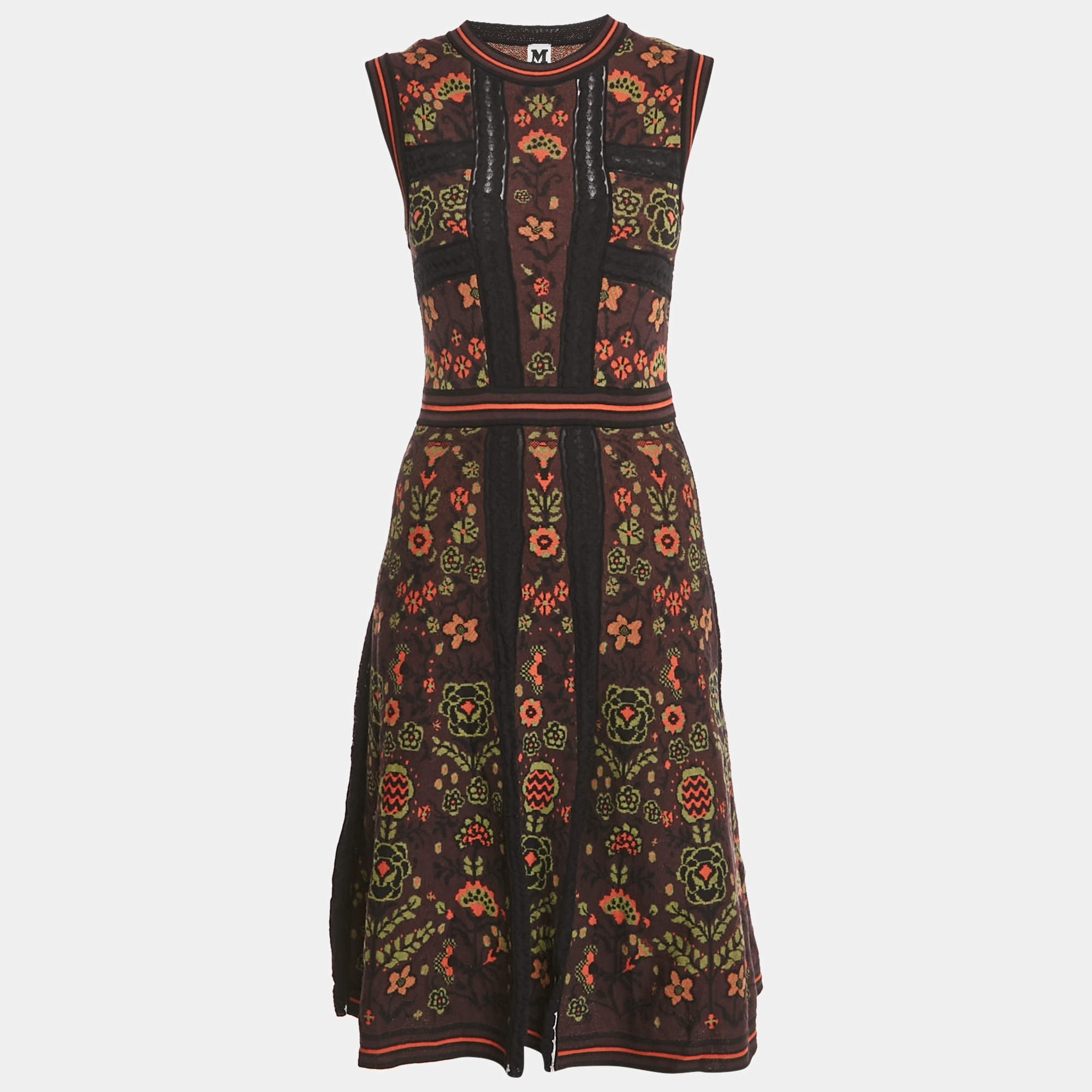 Pre Owned فستان بلا أكمام إم ميزوني تريكو بنمط متعدد الألوان/بورجوندي مقاس متوسط (ميديوم)