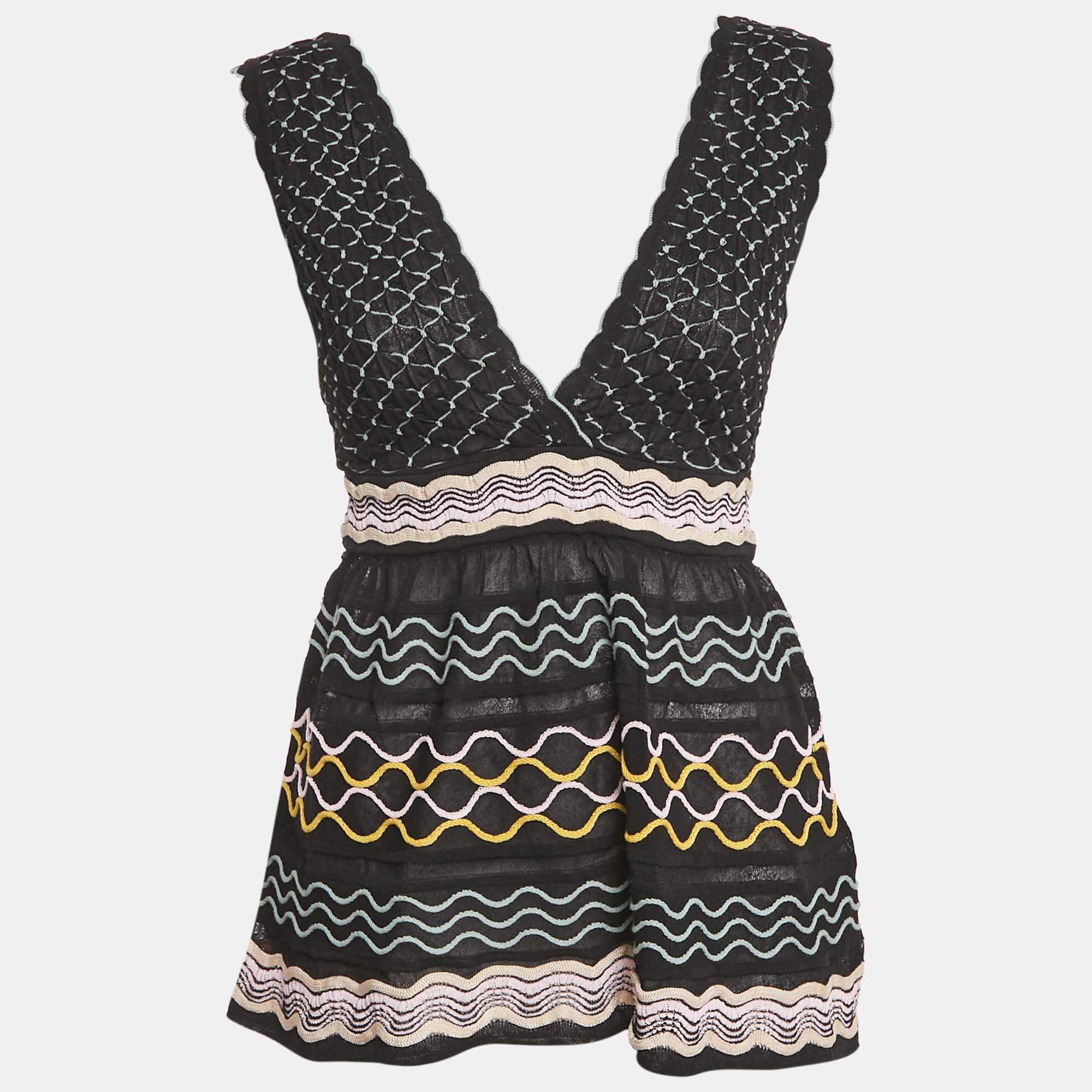 Pre Owned M Missoni Black Patterned Knit Sleeveless Sweater Top S