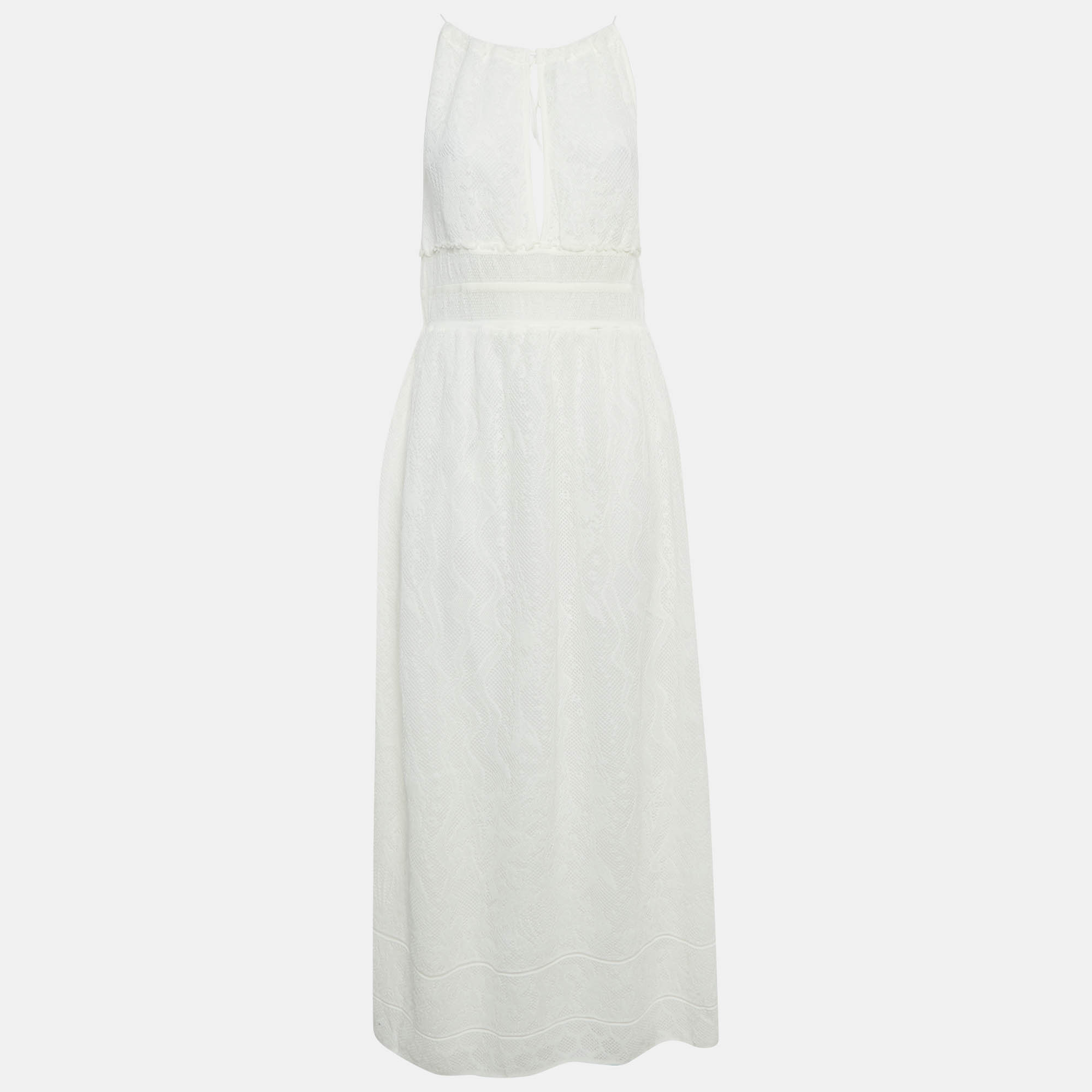 Pre Owned M Missoni White Patterned Knit Sleeveless Long Dress L