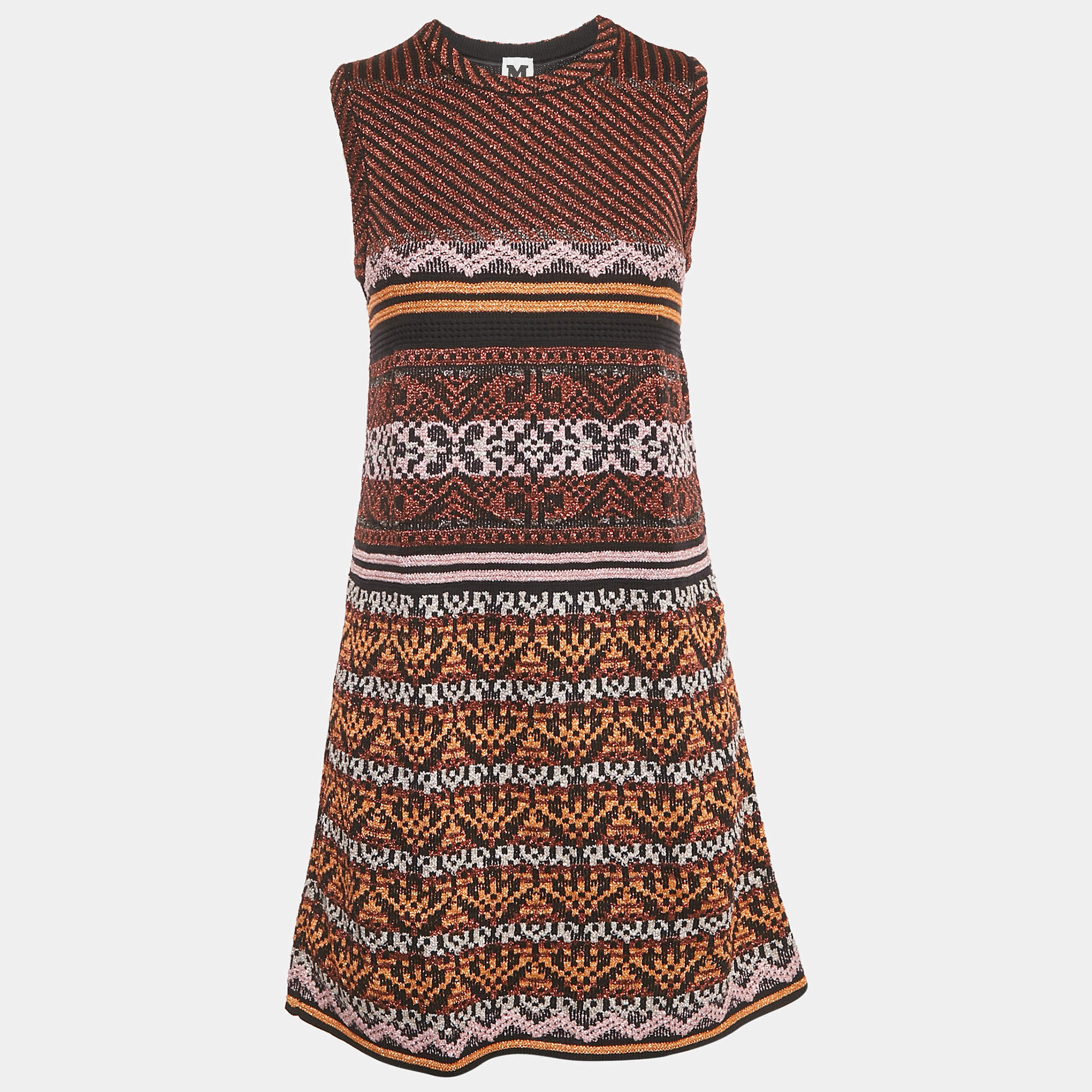M Missoni Metallic Lurex Patterned Knit Sleeveless Mini Dress S